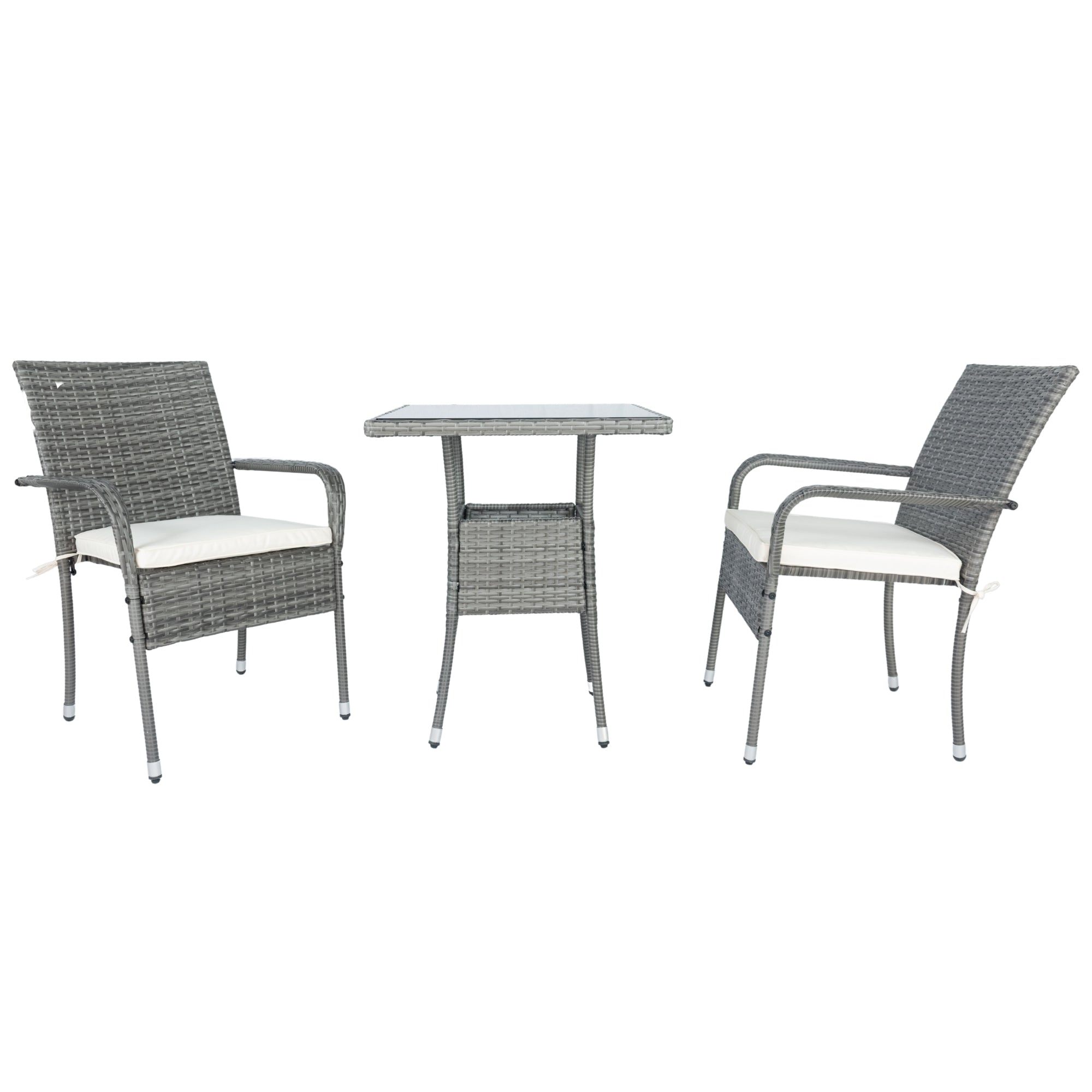 3-Piece Patio Grey Wicker Conversation Set with White Cushion BOELEPCS04GR