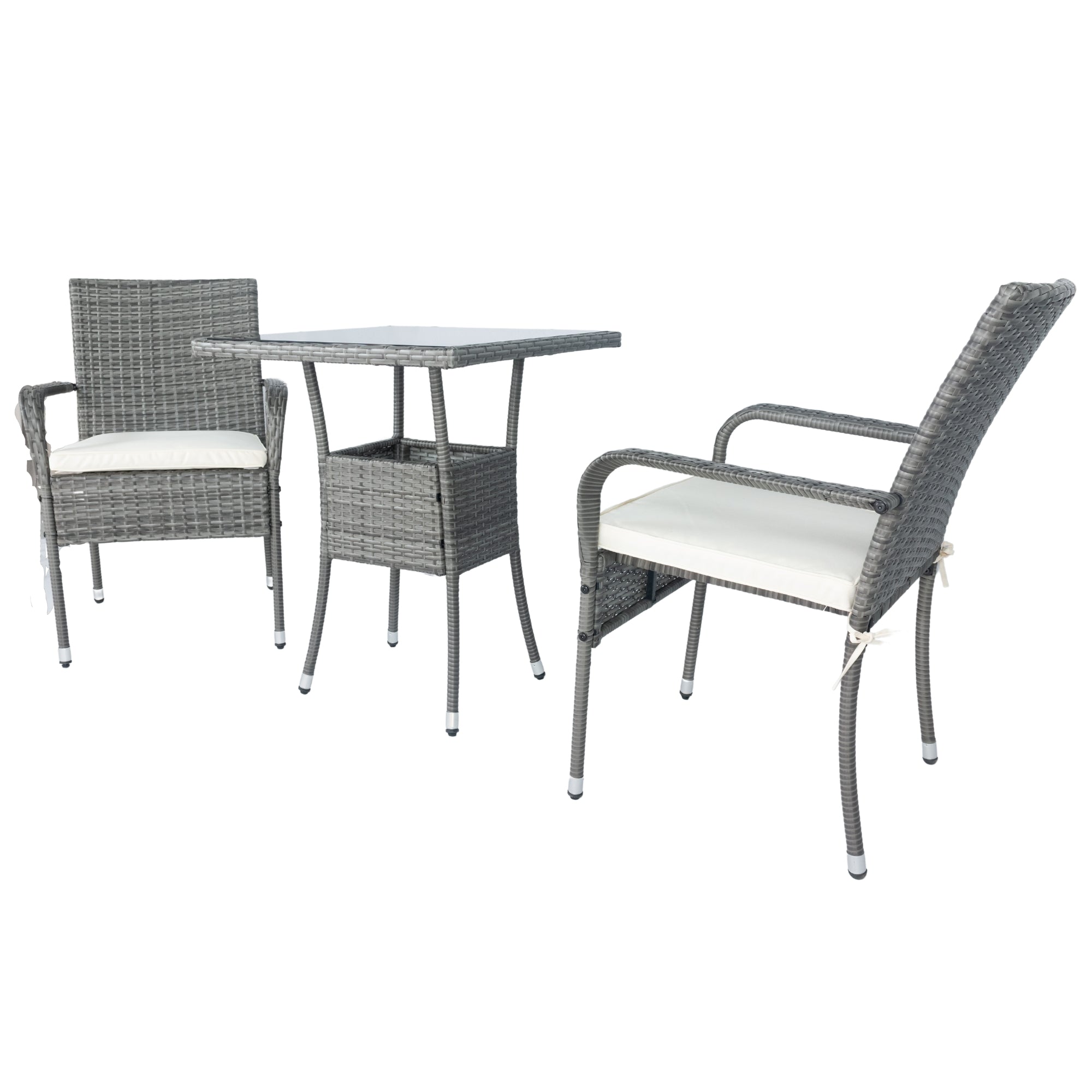 3-Piece Patio Grey Wicker Conversation Set with White Cushion BOELEPCS04GR