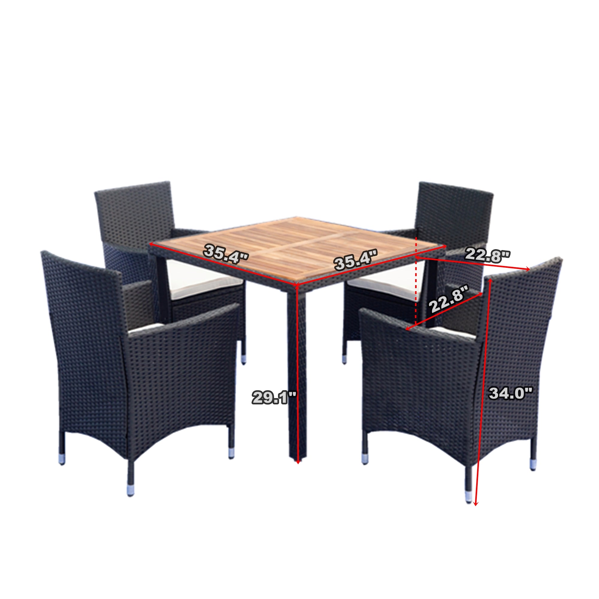 5-piece Outdoor Patio Wicker Dining Set with Acacia Wood Top and Creme Cushion BOELEPD05B-CR