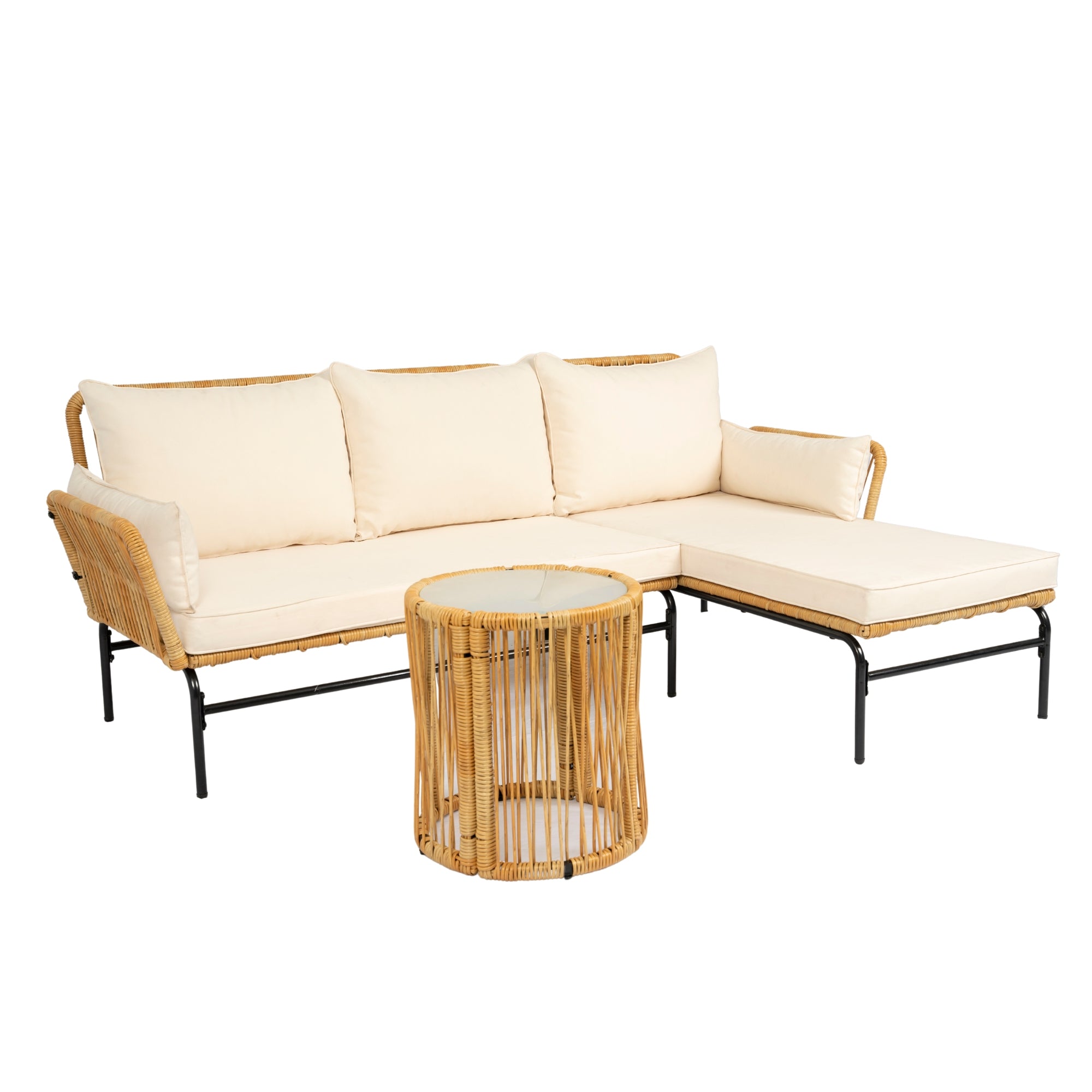 3-Pieces Outdoor Patio Wicker Furniture Sets with Table and Creme Cushion BOELEPS09NY-CR