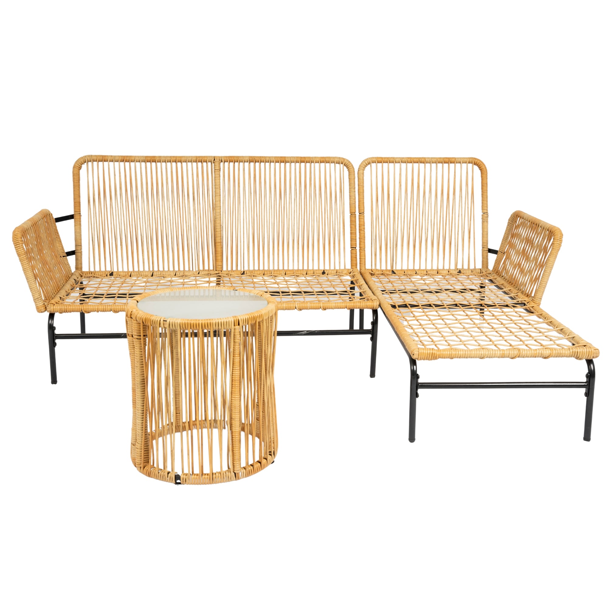 3-Pieces Outdoor Patio Wicker Furniture Sets with Table and Creme Cushion BOELEPS09NY-CR