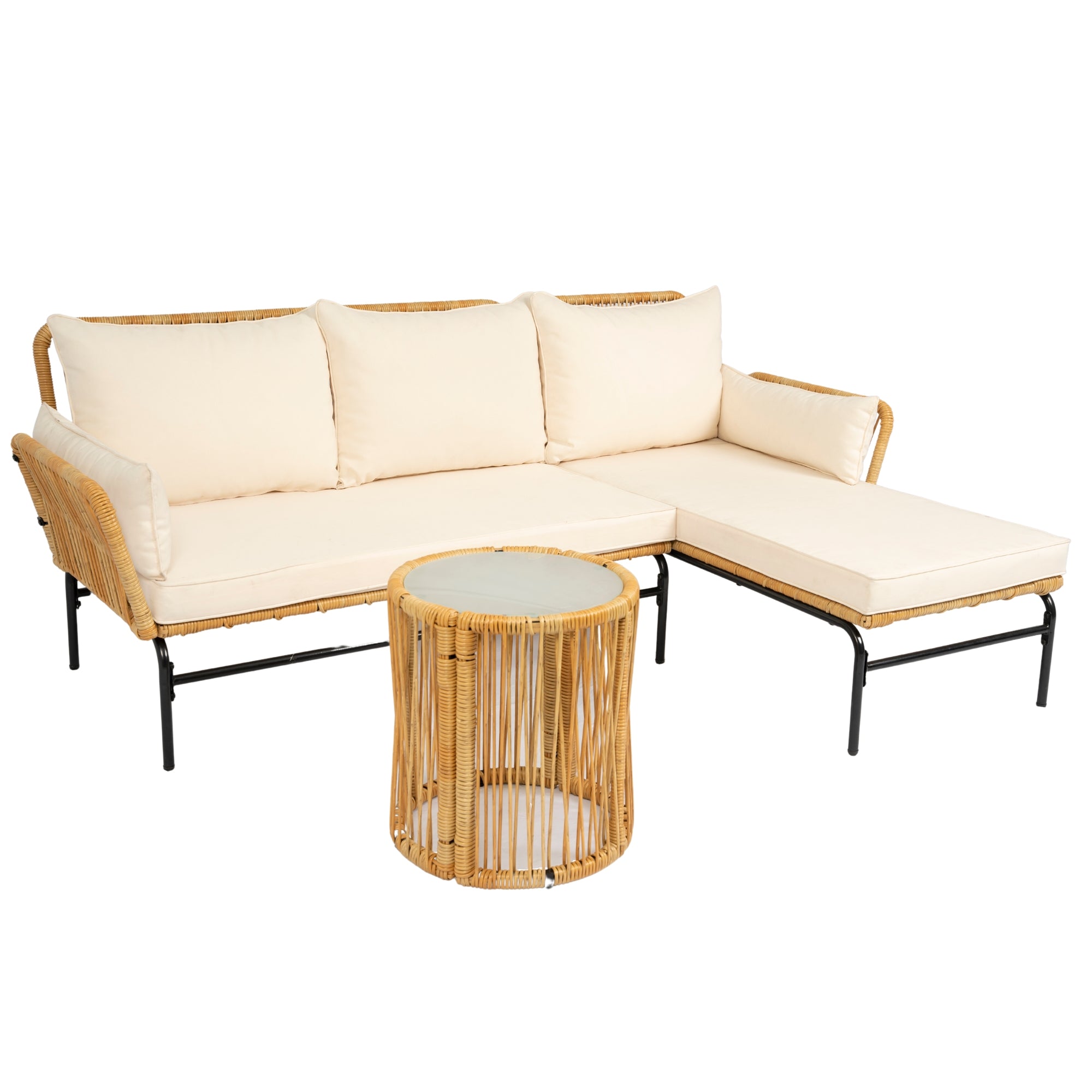 3-Pieces Outdoor Patio Wicker Furniture Sets with Table and Creme Cushion BOELEPS09NY-CR
