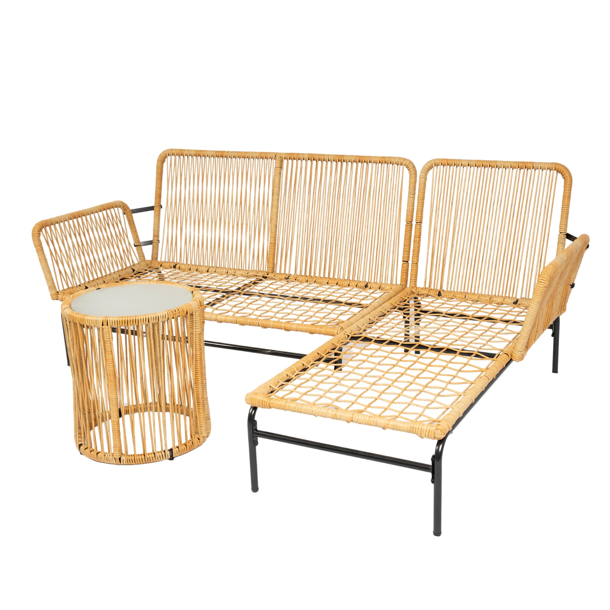 3-Pieces Outdoor Patio Wicker Furniture Sets with Table and Creme Cushion BOELEPS09NY-CR