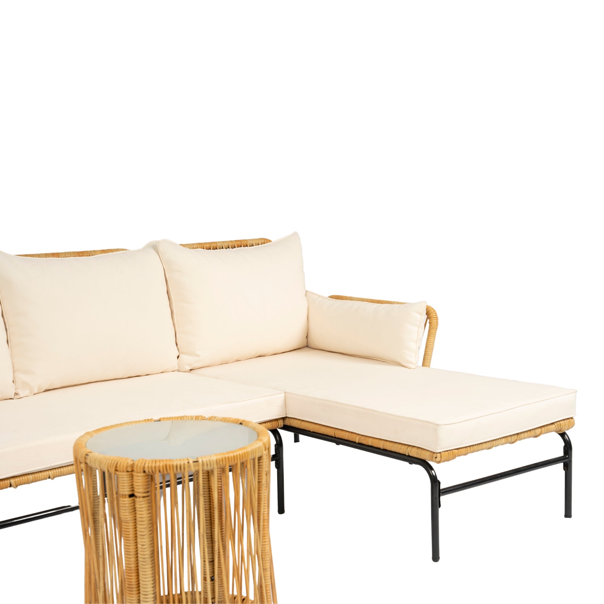 3-Pieces Outdoor Patio Wicker Furniture Sets with Table and Creme Cushion BOELEPS09NY-CR