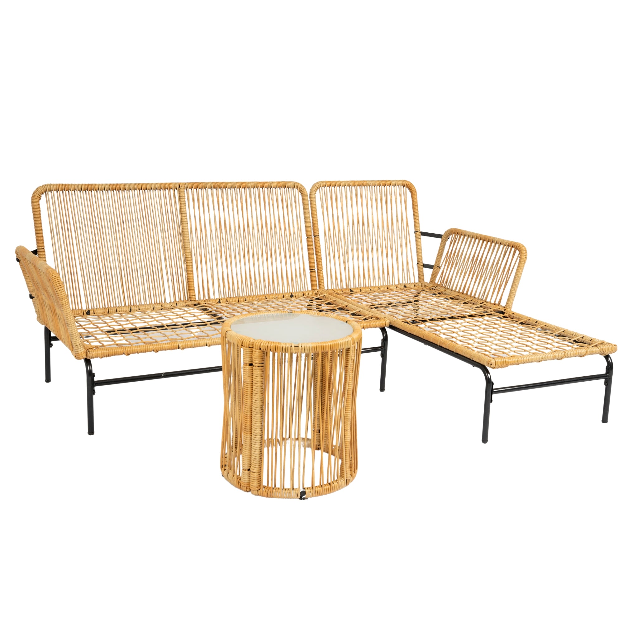3-Pieces Outdoor Patio Wicker Furniture Sets with Table and Creme Cushion BOELEPS09NY-CR