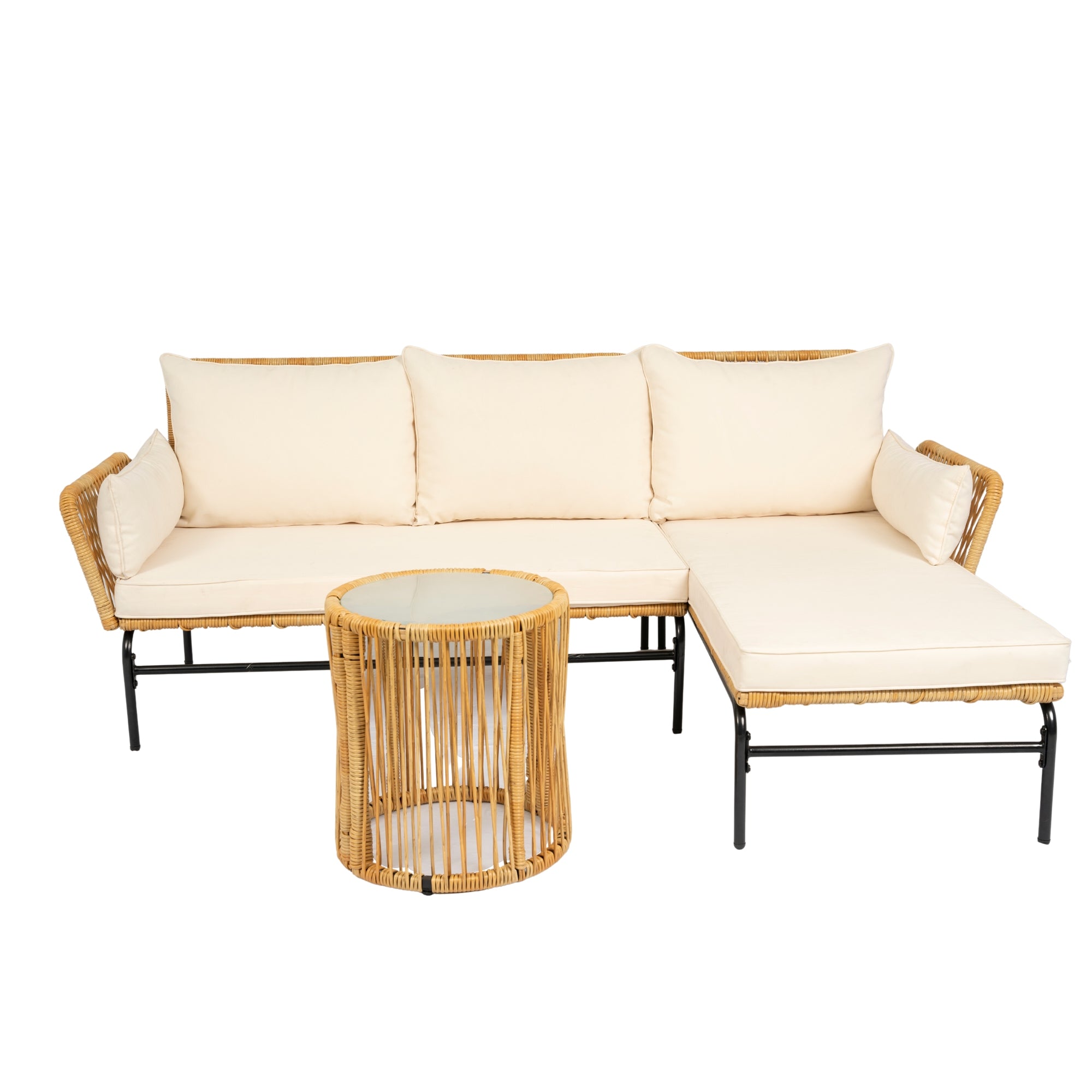 3-Pieces Outdoor Patio Wicker Furniture Sets with Table and Creme Cushion BOELEPS09NY-CR