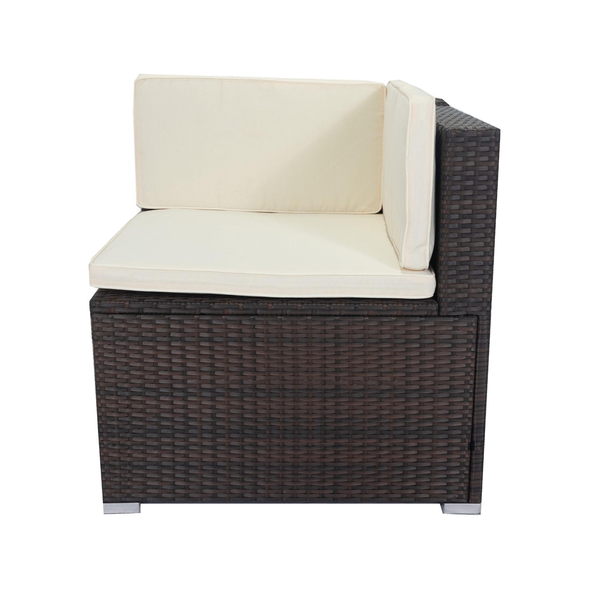 11-Piece Outdoor patio Wicker Conversation Set with 3 Storage Box Under Seat and and White Cushion BOELEPS12BRO-W