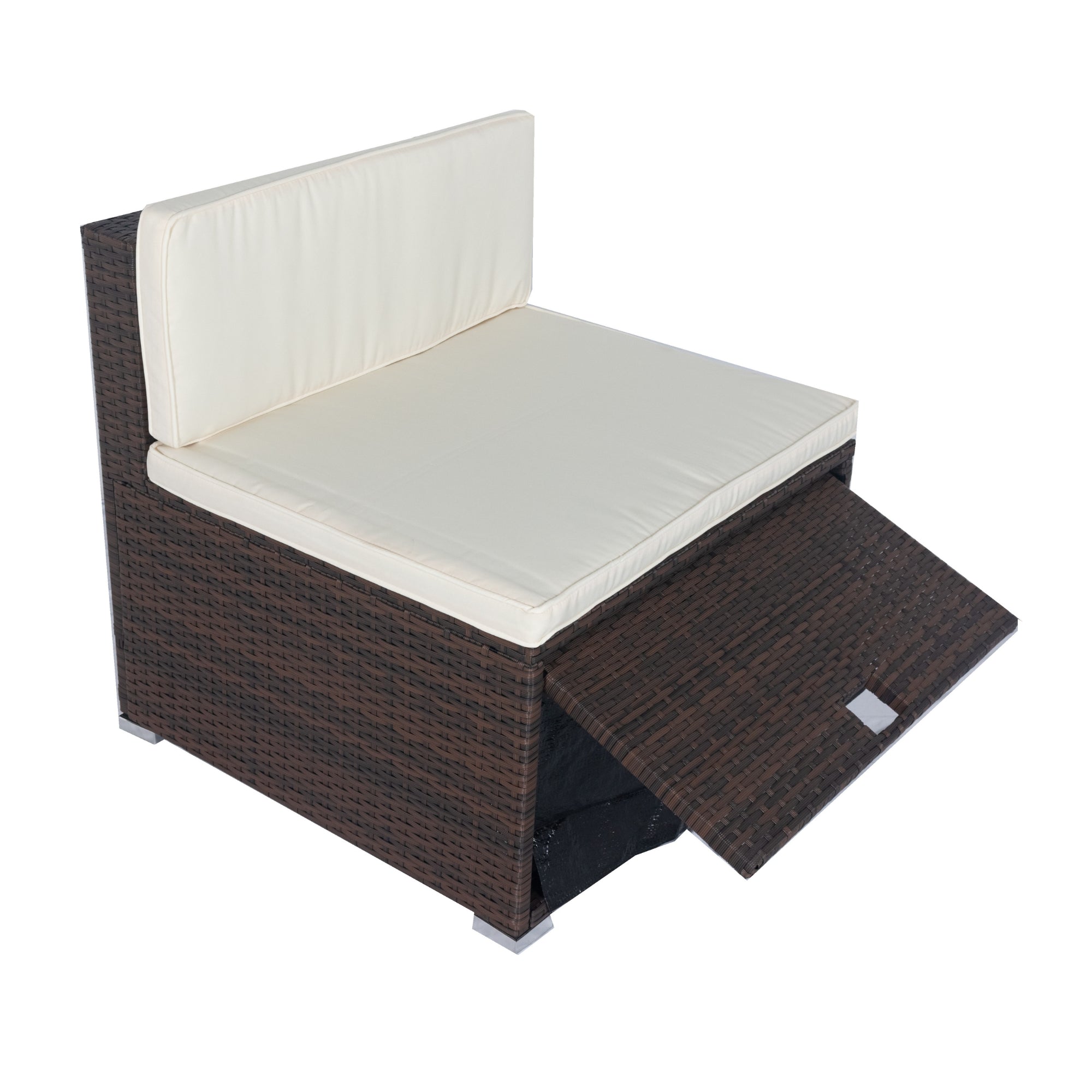 11-Piece Outdoor patio Wicker Conversation Set with 3 Storage Box Under Seat and and White Cushion BOELEPS12BRO-W