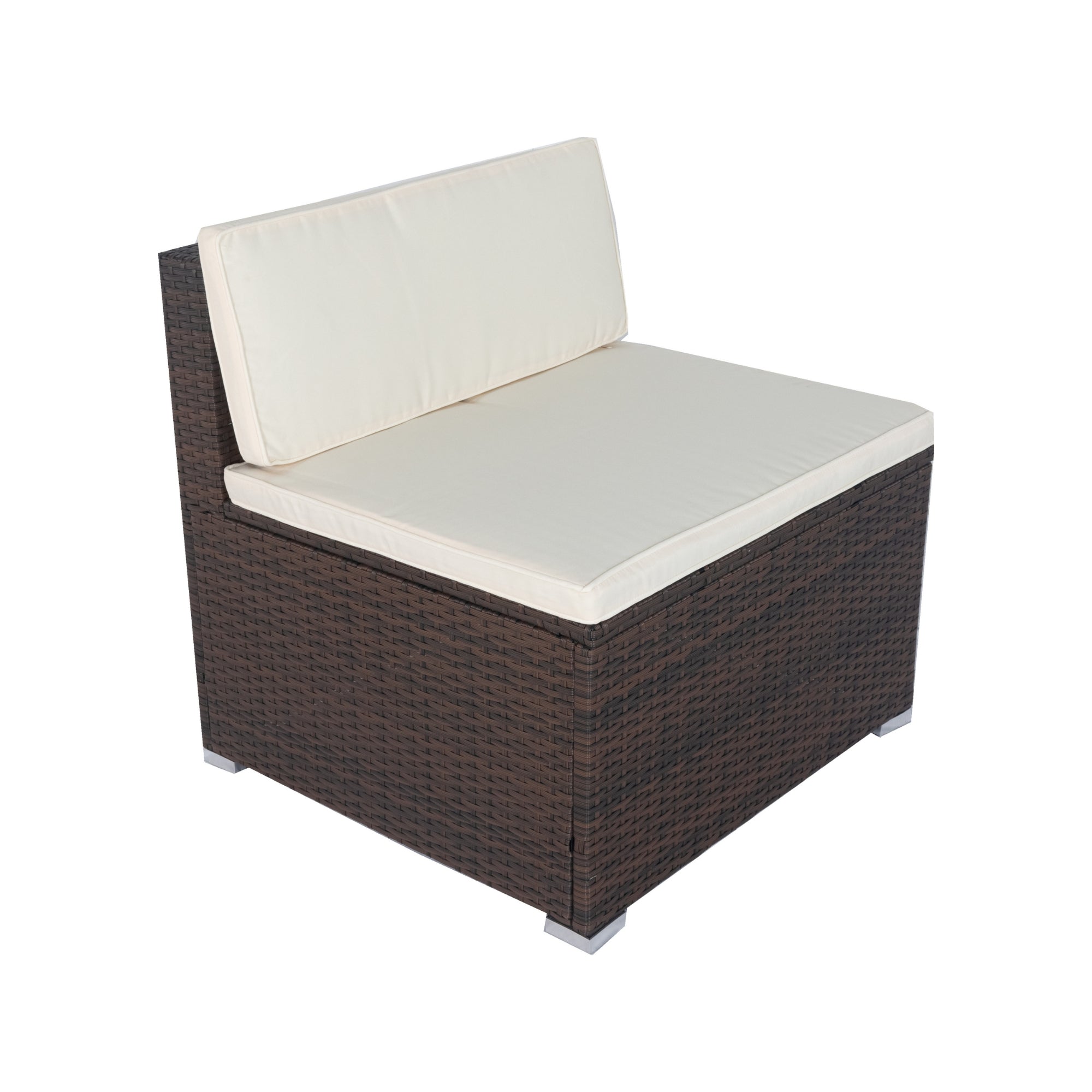 11-Piece Outdoor patio Wicker Conversation Set with 3 Storage Box Under Seat and and White Cushion BOELEPS12BRO-W