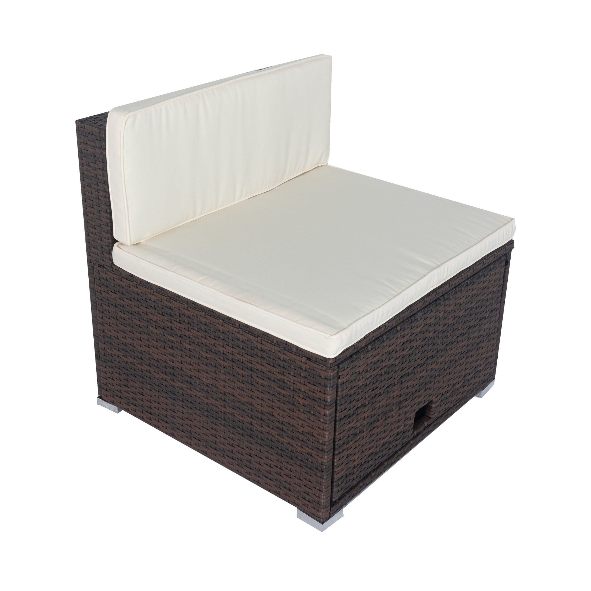 11-Piece Outdoor patio Wicker Conversation Set with 3 Storage Box Under Seat and and White Cushion BOELEPS12BRO-W