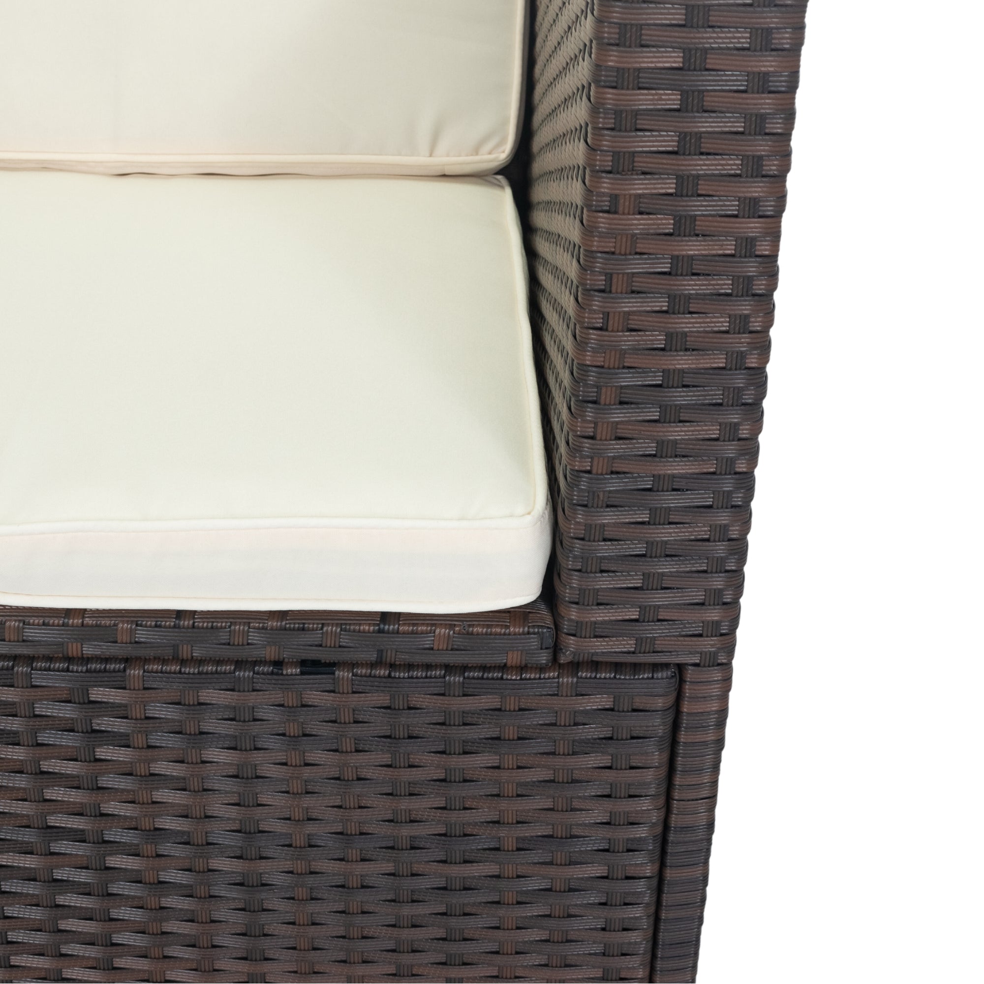 11-Piece Outdoor patio Wicker Conversation Set with 3 Storage Box Under Seat and and White Cushion BOELEPS12BRO-W