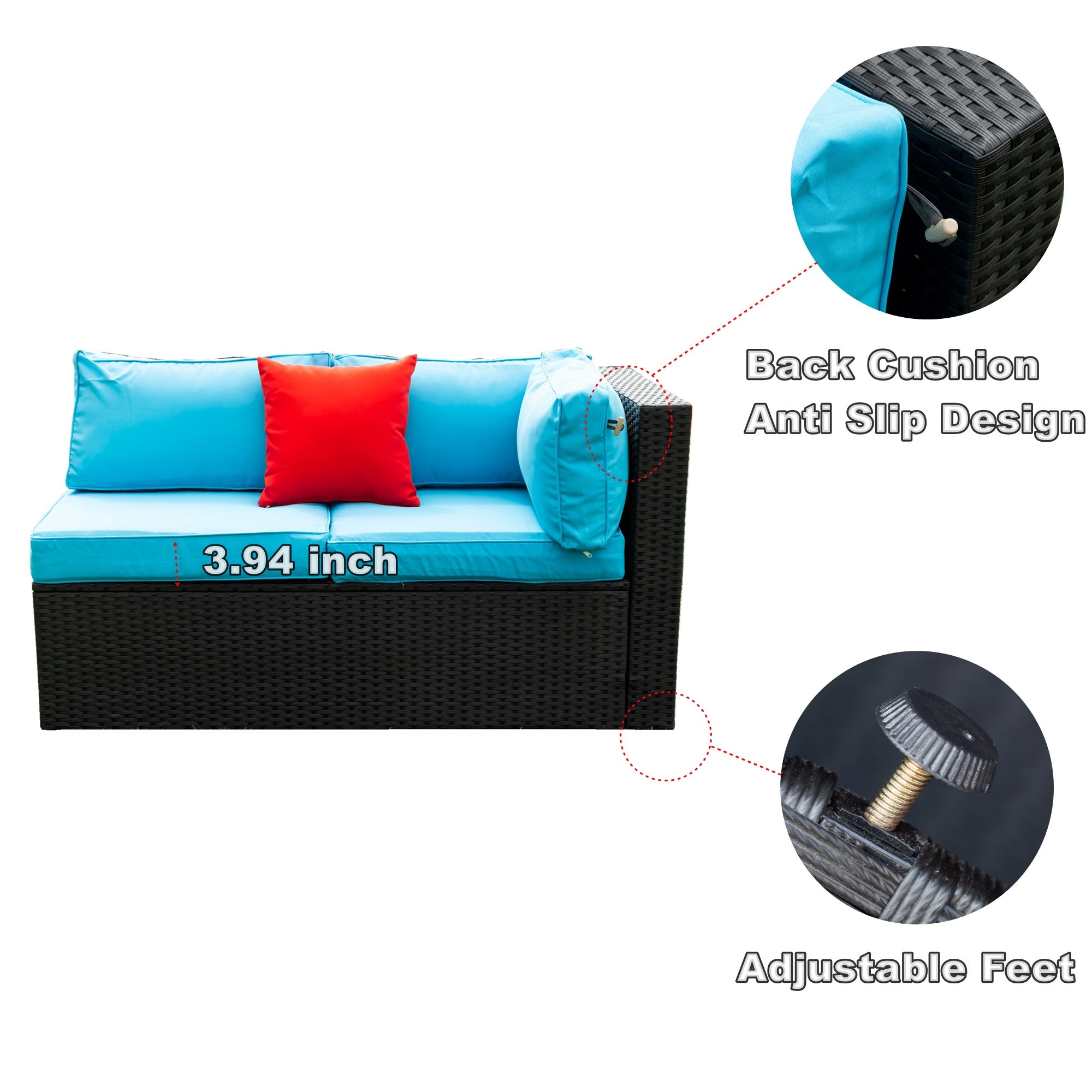5-Pieces Outdoor PE Rattan sectional Sofa Set with 2 Pillows and Blue Cushion BOELEPS14B-BL