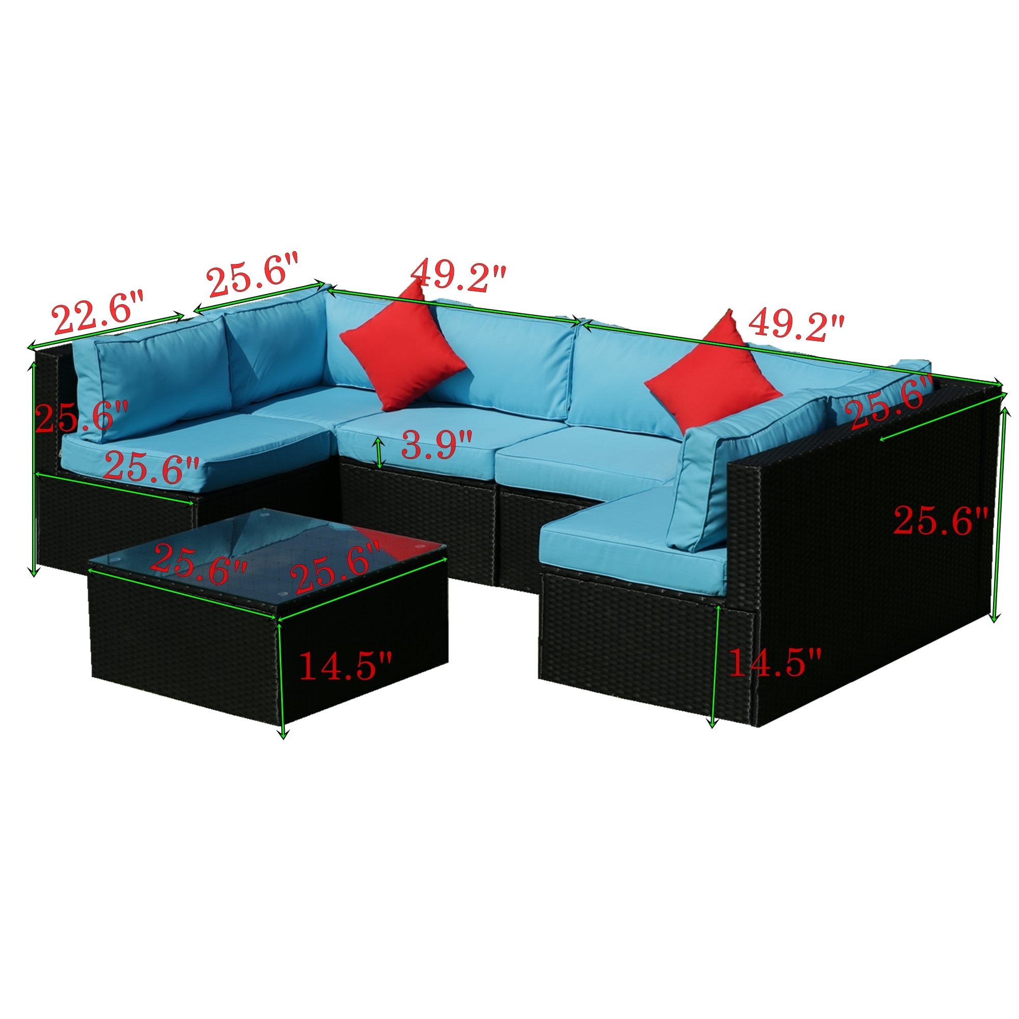 5-Pieces Outdoor PE Rattan sectional Sofa Set with 2 Pillows and Blue Cushion BOELEPS14B-BL