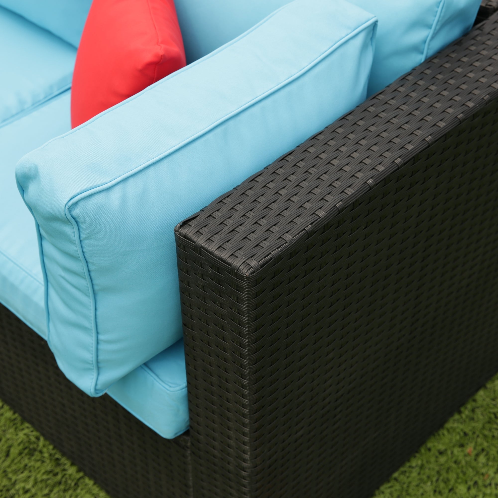 5-Pieces Outdoor PE Rattan sectional Sofa Set with 2 Pillows and Blue Cushion BOELEPS14B-BL