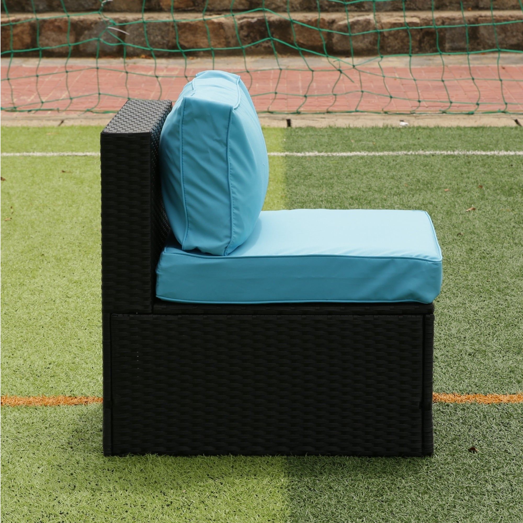 5-Pieces Outdoor PE Rattan sectional Sofa Set with 2 Pillows and Blue Cushion BOELEPS14B-BL