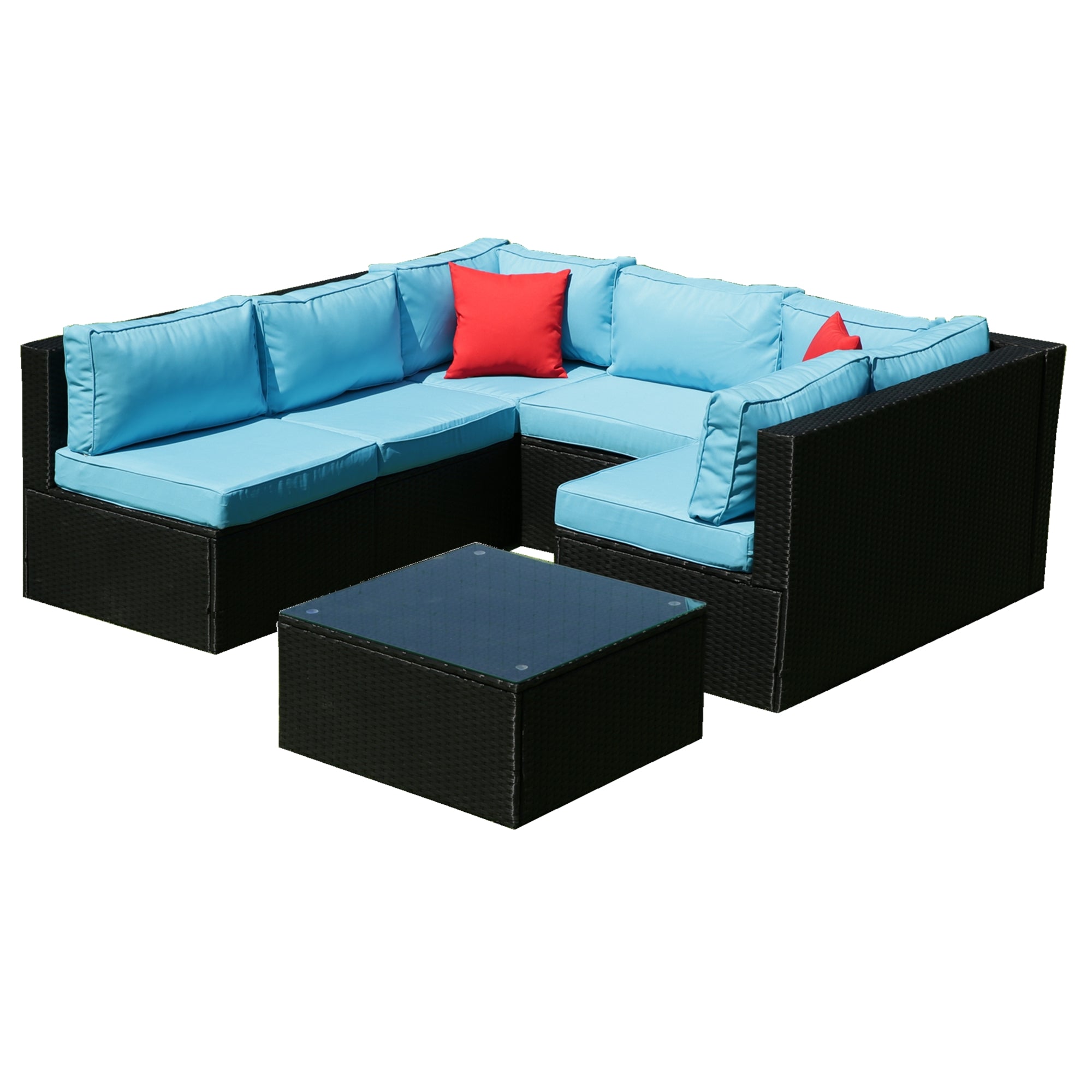 5-Pieces Outdoor PE Rattan sectional Sofa Set with 2 Pillows and Blue Cushion BOELEPS14B-BL