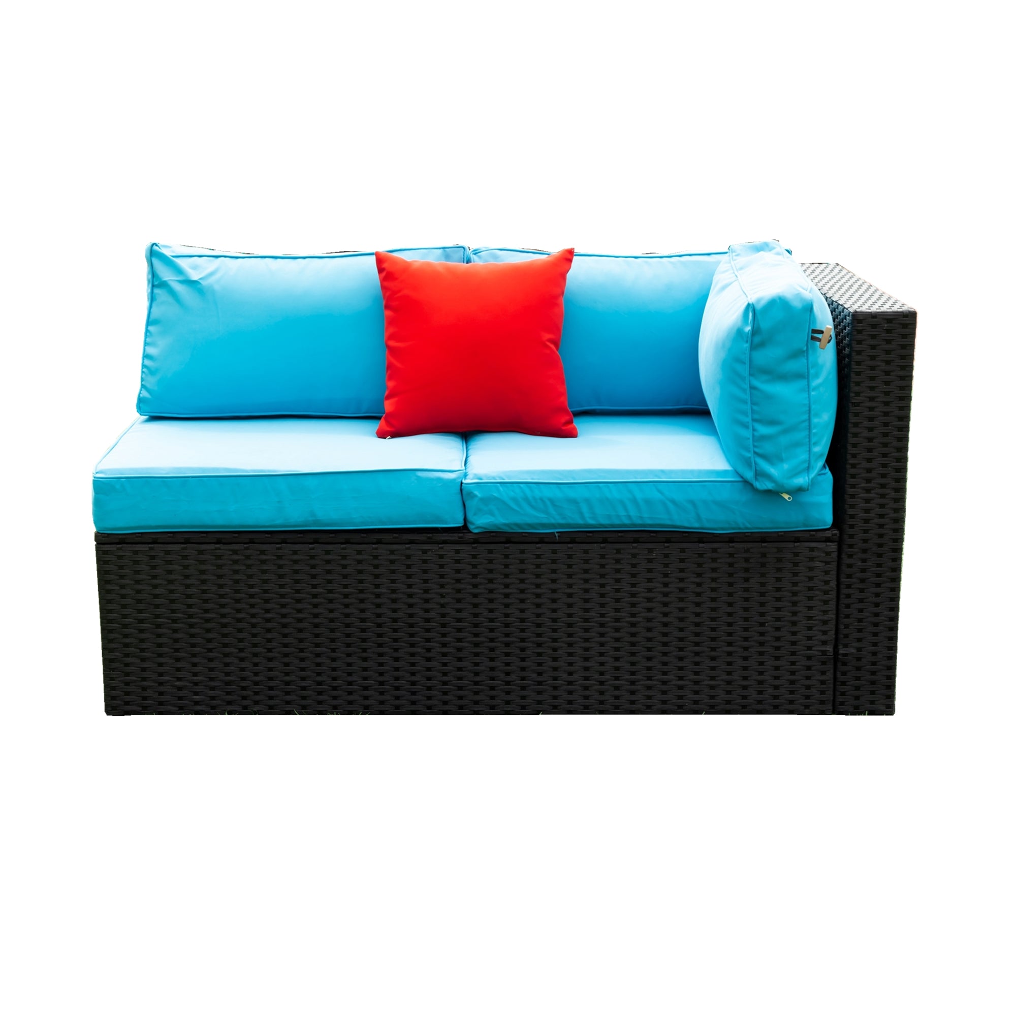 5-Pieces Outdoor PE Rattan sectional Sofa Set with 2 Pillows and Blue Cushion BOELEPS14B-BL