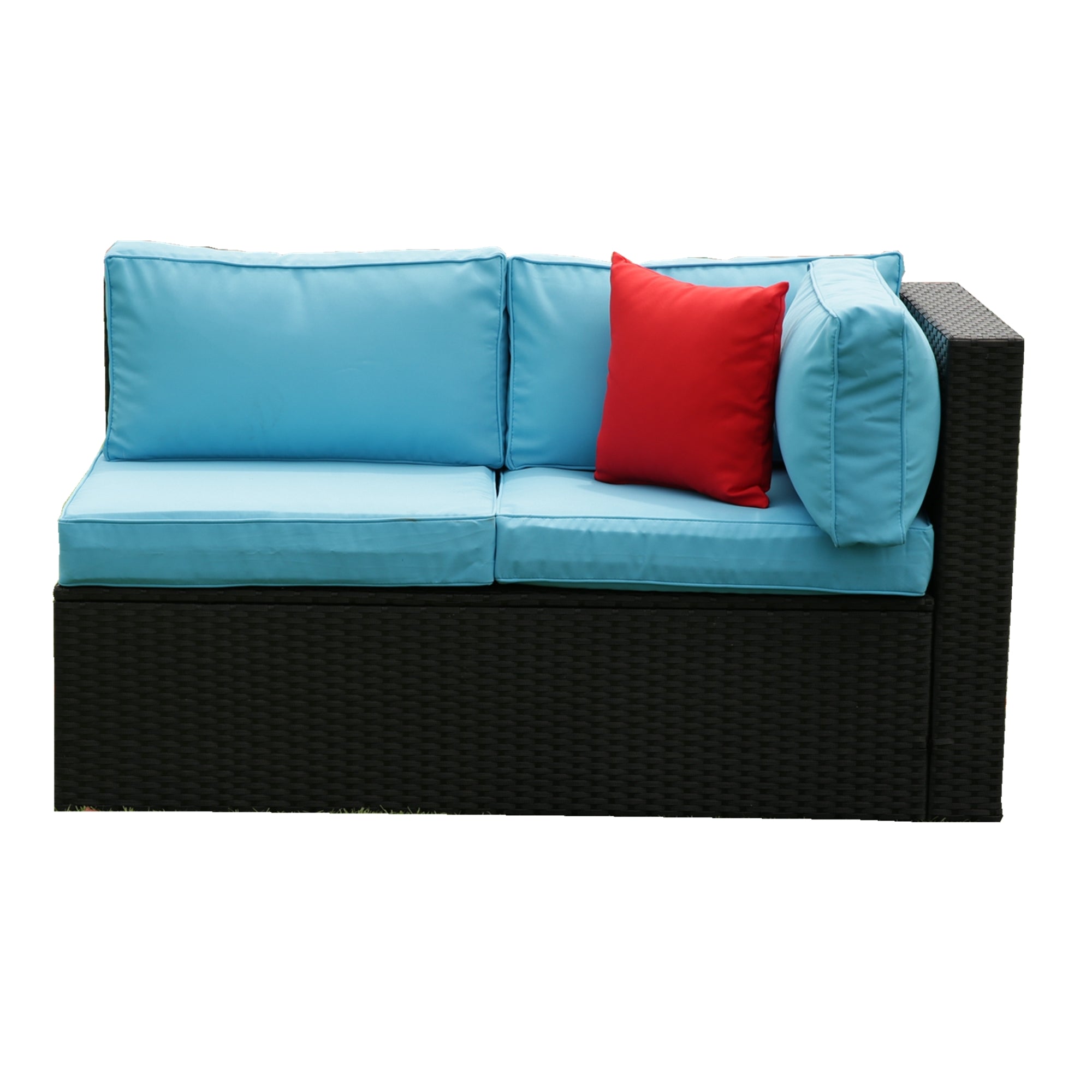 5-Pieces Outdoor PE Rattan sectional Sofa Set with 2 Pillows and Blue Cushion BOELEPS14B-BL