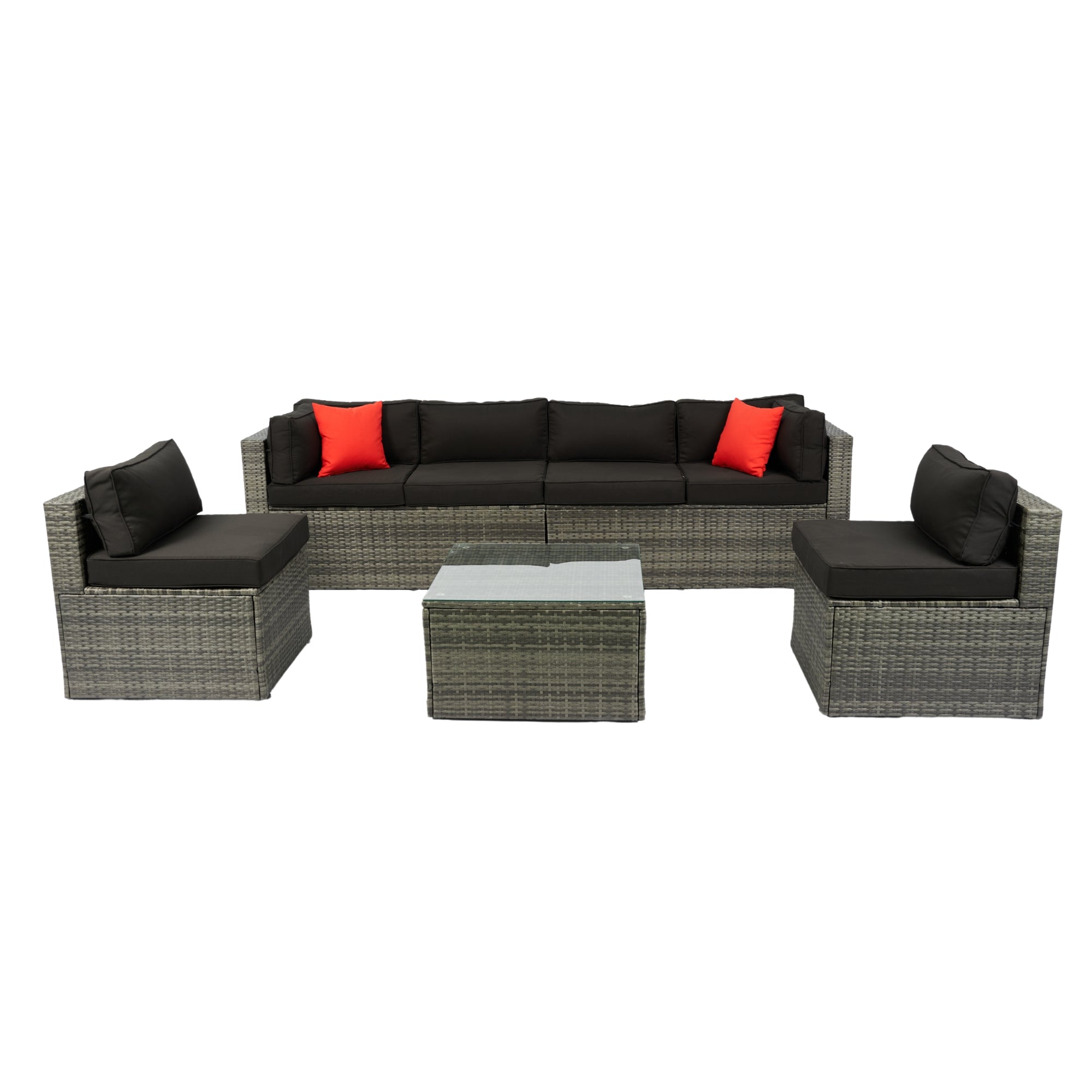 5-Pieces Outdoor PE Rattan sectional Sofa Set with 2 Pillows and Cushion BOELEPS14GR-B