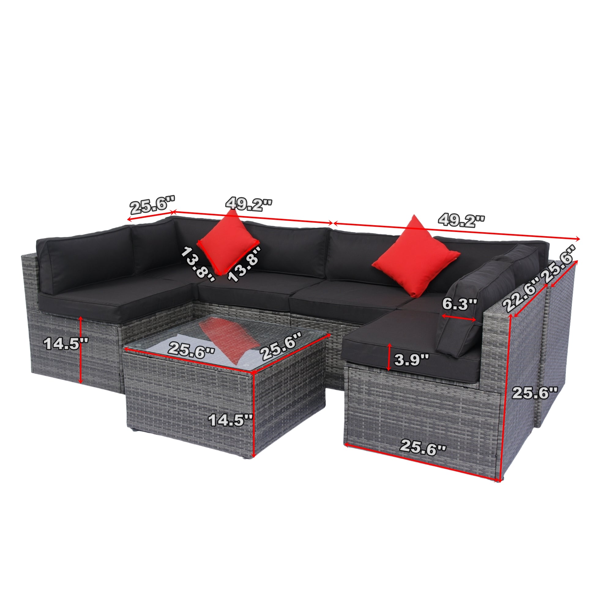 5-Pieces Outdoor PE Rattan sectional Sofa Set with 2 Pillows and Cushion BOELEPS14GR-B