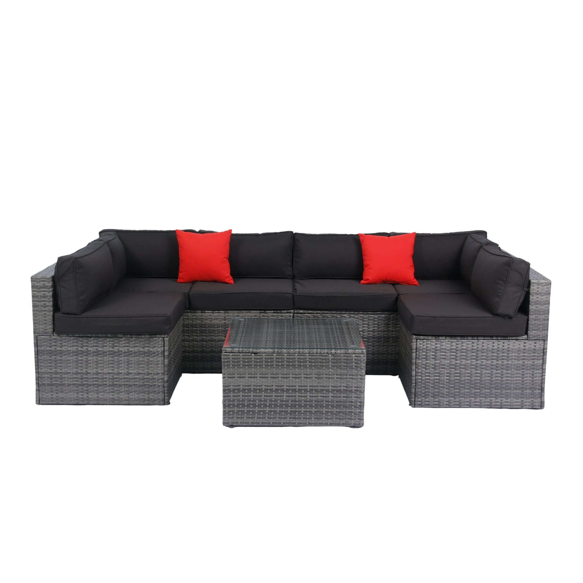 5-Pieces Outdoor PE Rattan sectional Sofa Set with 2 Pillows and Cushion BOELEPS14GR-B
