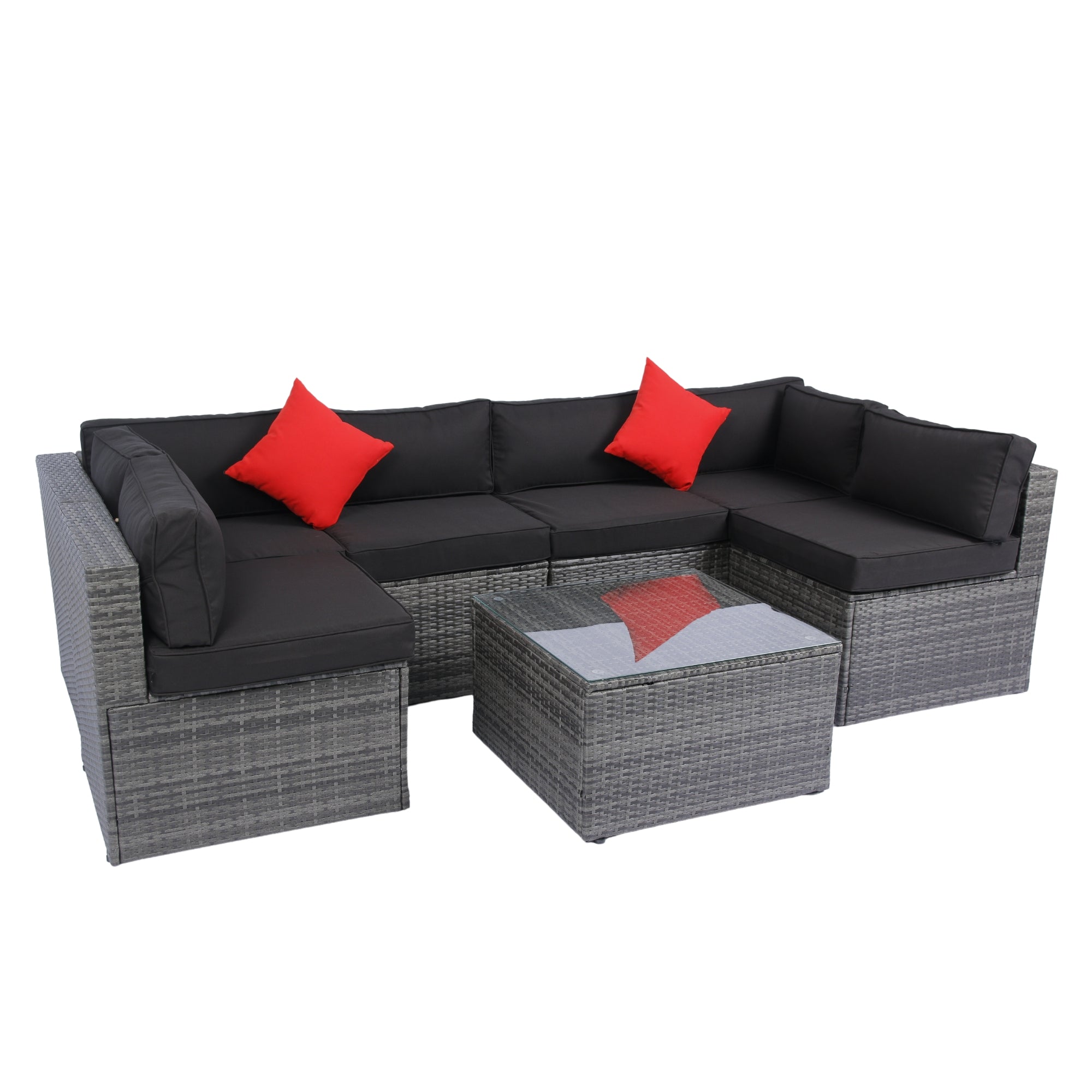 5-Pieces Outdoor PE Rattan sectional Sofa Set with 2 Pillows and Cushion BOELEPS14GR-B