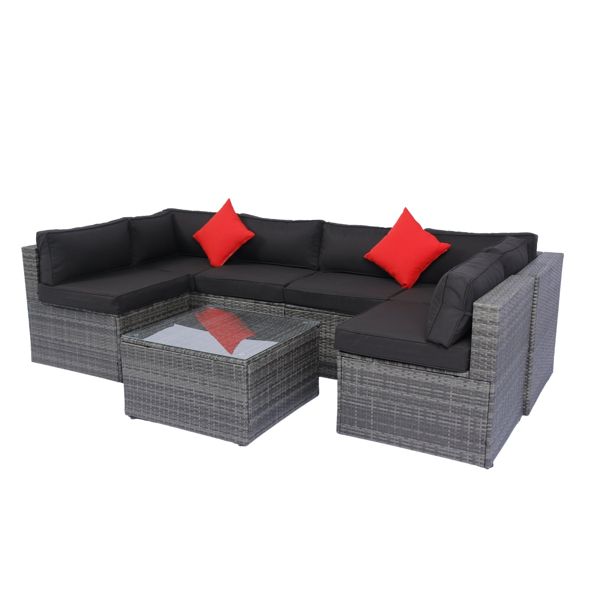 5-Pieces Outdoor PE Rattan sectional Sofa Set with 2 Pillows and Cushion BOELEPS14GR-B