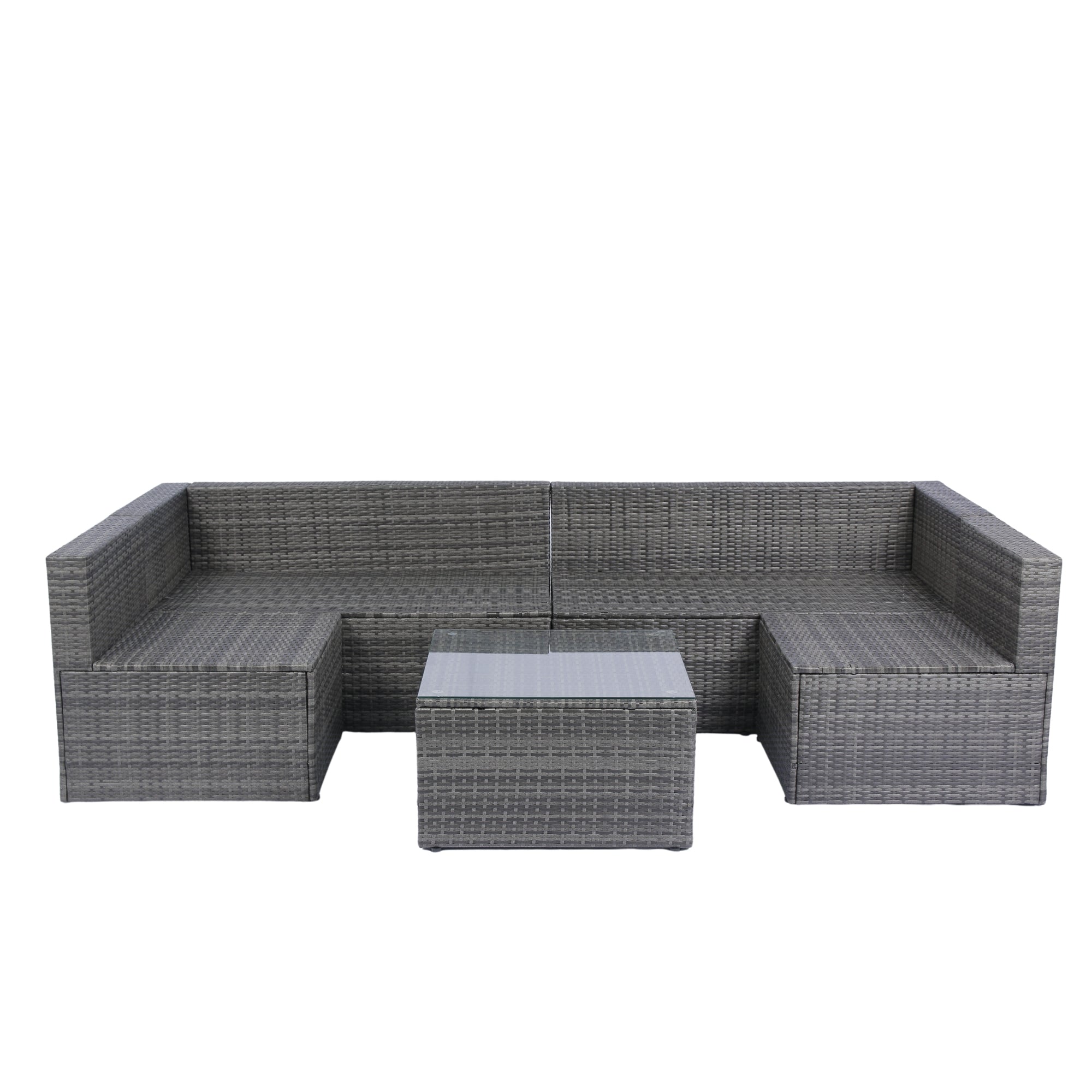 5-Pieces Outdoor PE Rattan sectional Sofa Set with 2 Pillows and Cushion BOELEPS14GR-B