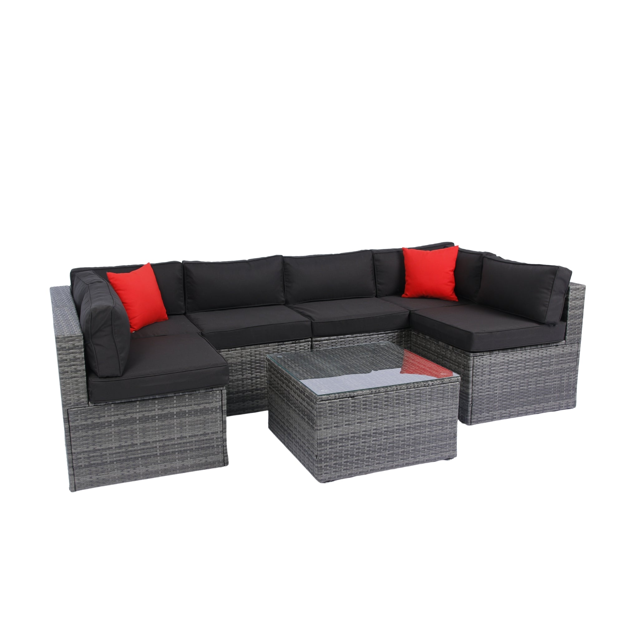 5-Pieces Outdoor PE Rattan sectional Sofa Set with 2 Pillows and Cushion BOELEPS14GR-B