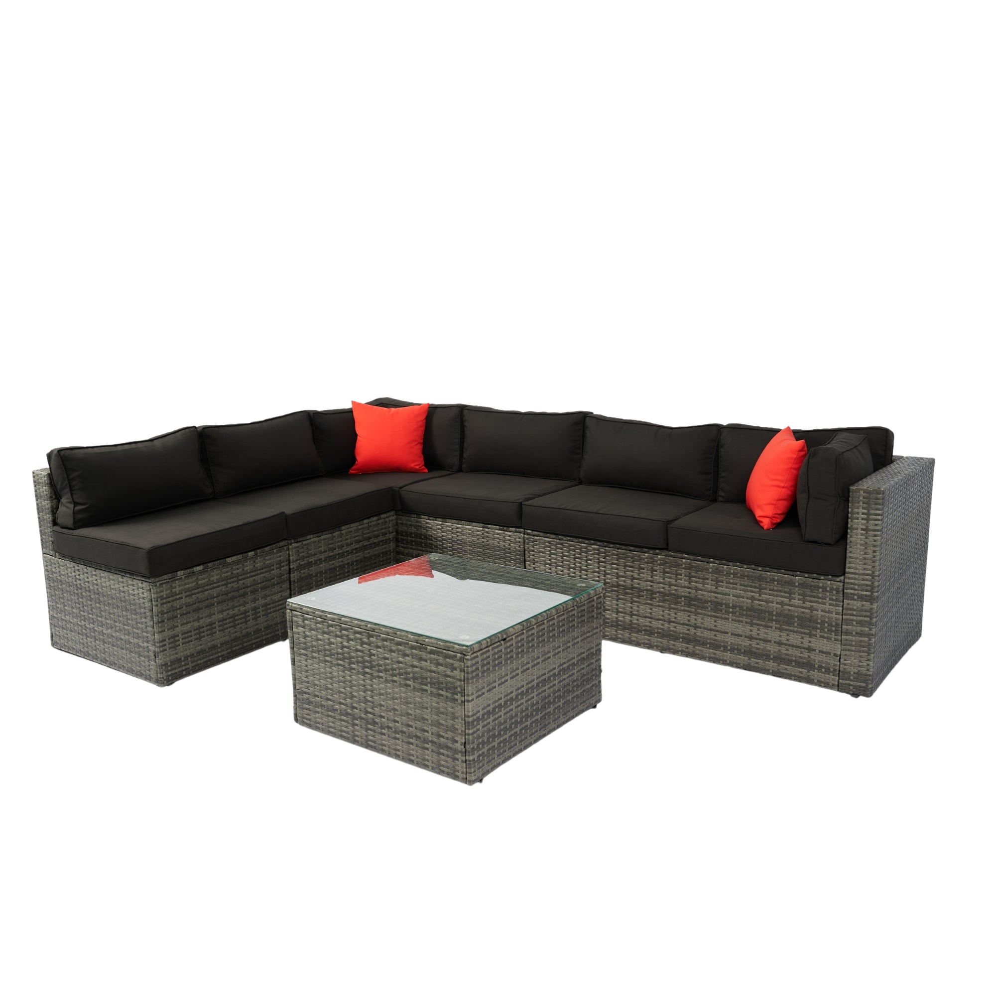 5-Pieces Outdoor PE Rattan sectional Sofa Set with 2 Pillows and Cushion BOELEPS14GR-B