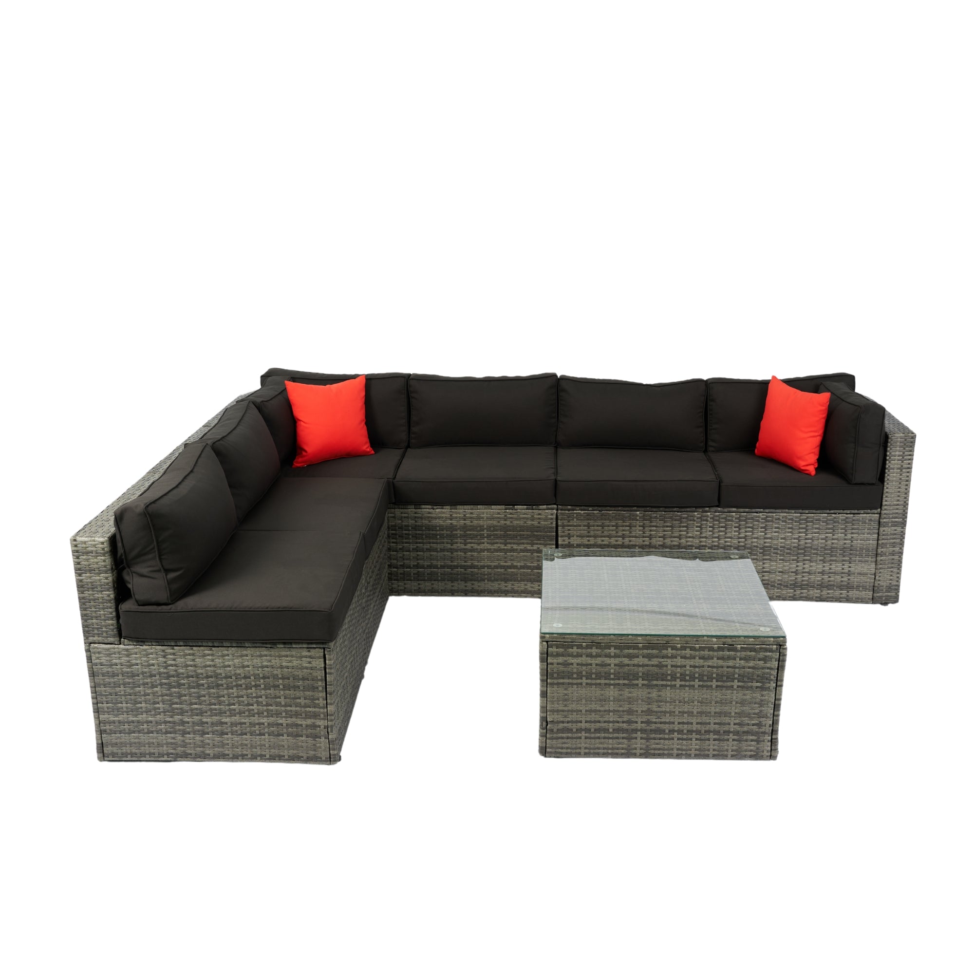 5-Pieces Outdoor PE Rattan sectional Sofa Set with 2 Pillows and Cushion BOELEPS14GR-B