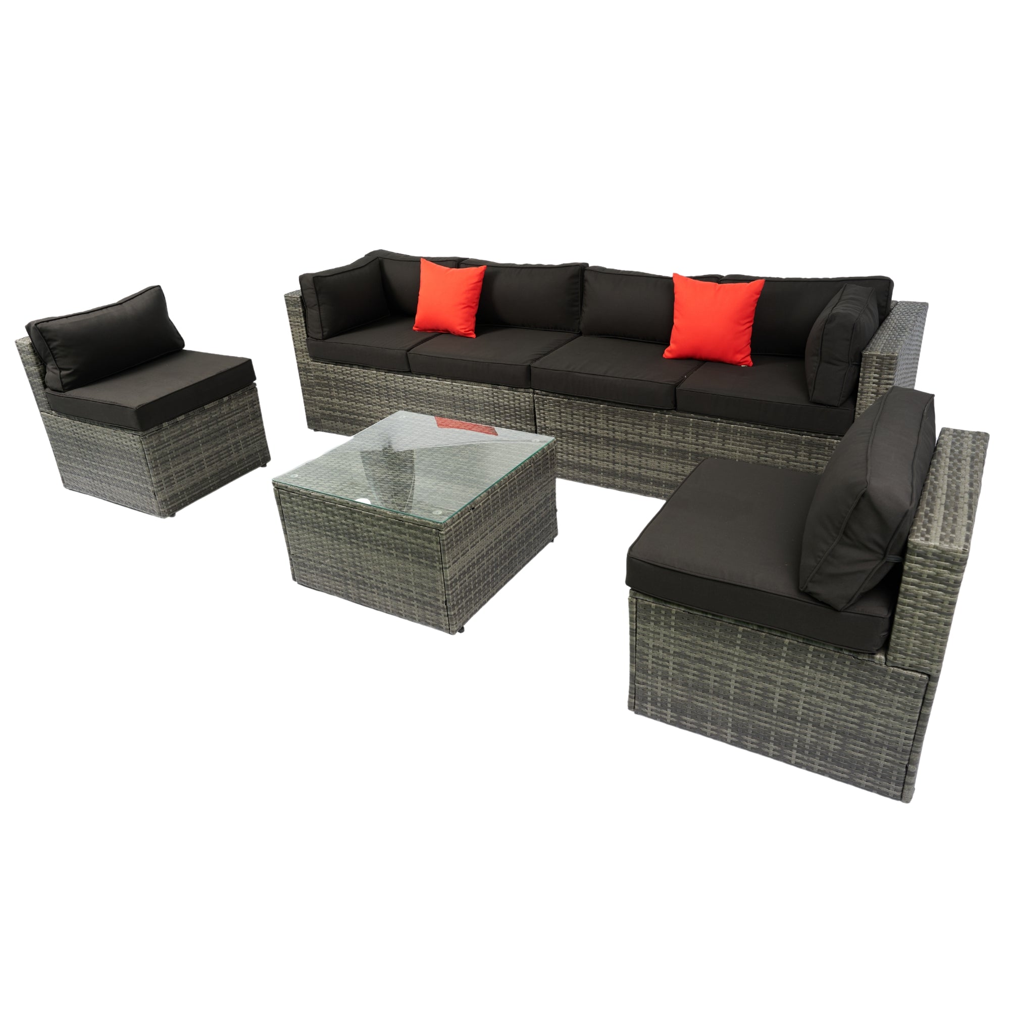 5-Pieces Outdoor PE Rattan sectional Sofa Set with 2 Pillows and Cushion BOELEPS14GR-B