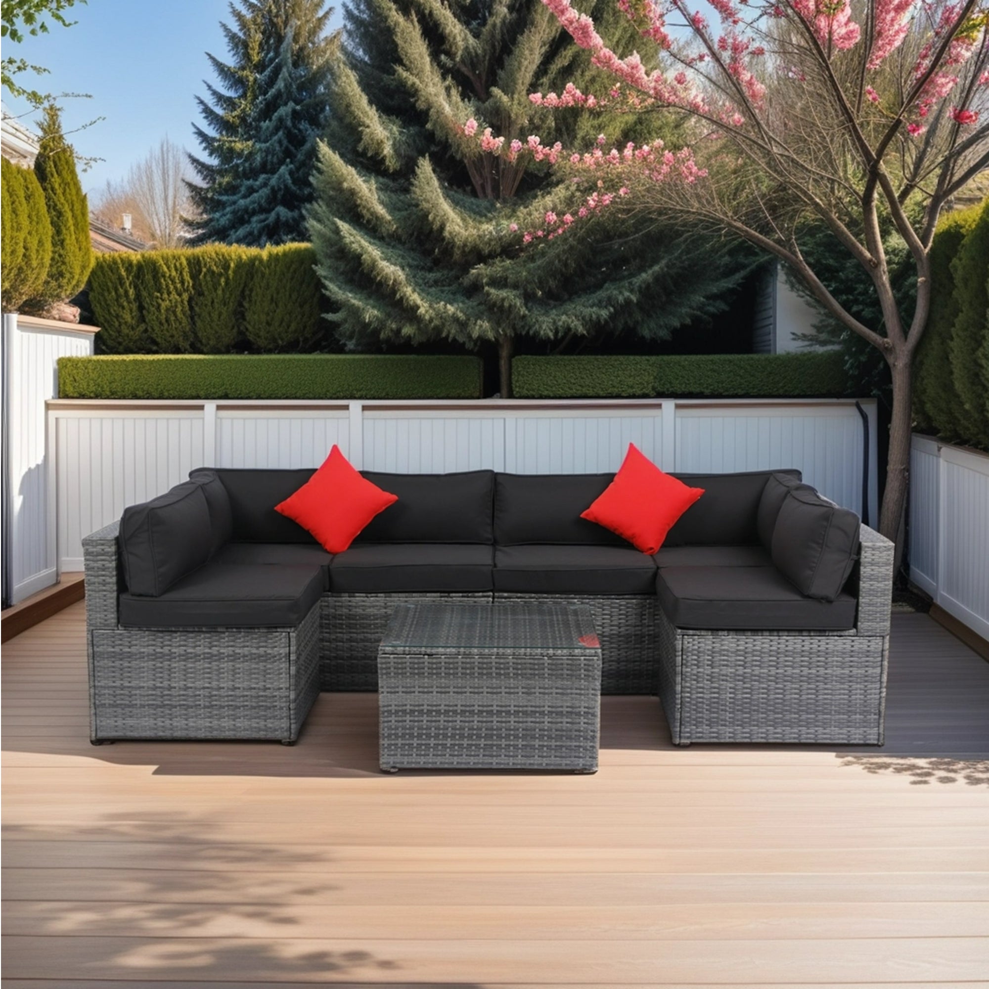 5-Pieces Outdoor PE Rattan sectional Sofa Set with 2 Pillows and Cushion BOELEPS14GR-B