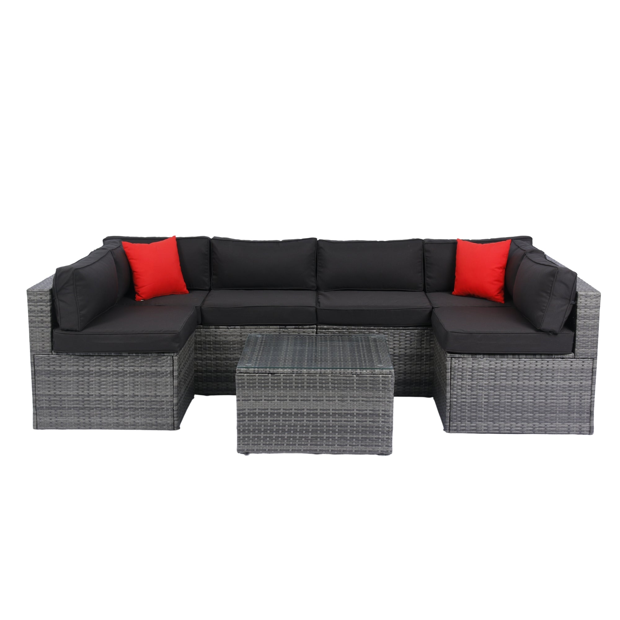 5-Pieces Outdoor PE Rattan sectional Sofa Set with 2 Pillows and Cushion BOELEPS14GR-B