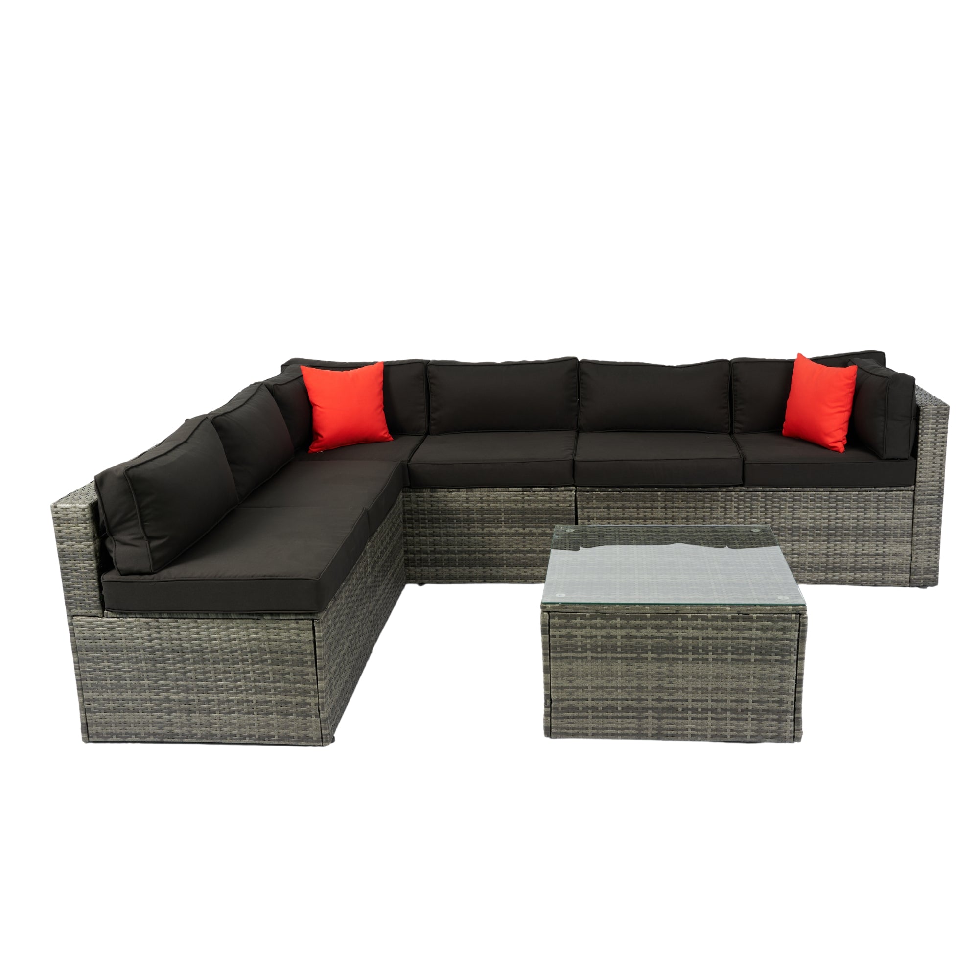5-Pieces Outdoor PE Rattan sectional Sofa Set with 2 Pillows and Cushion BOELEPS14GR-B