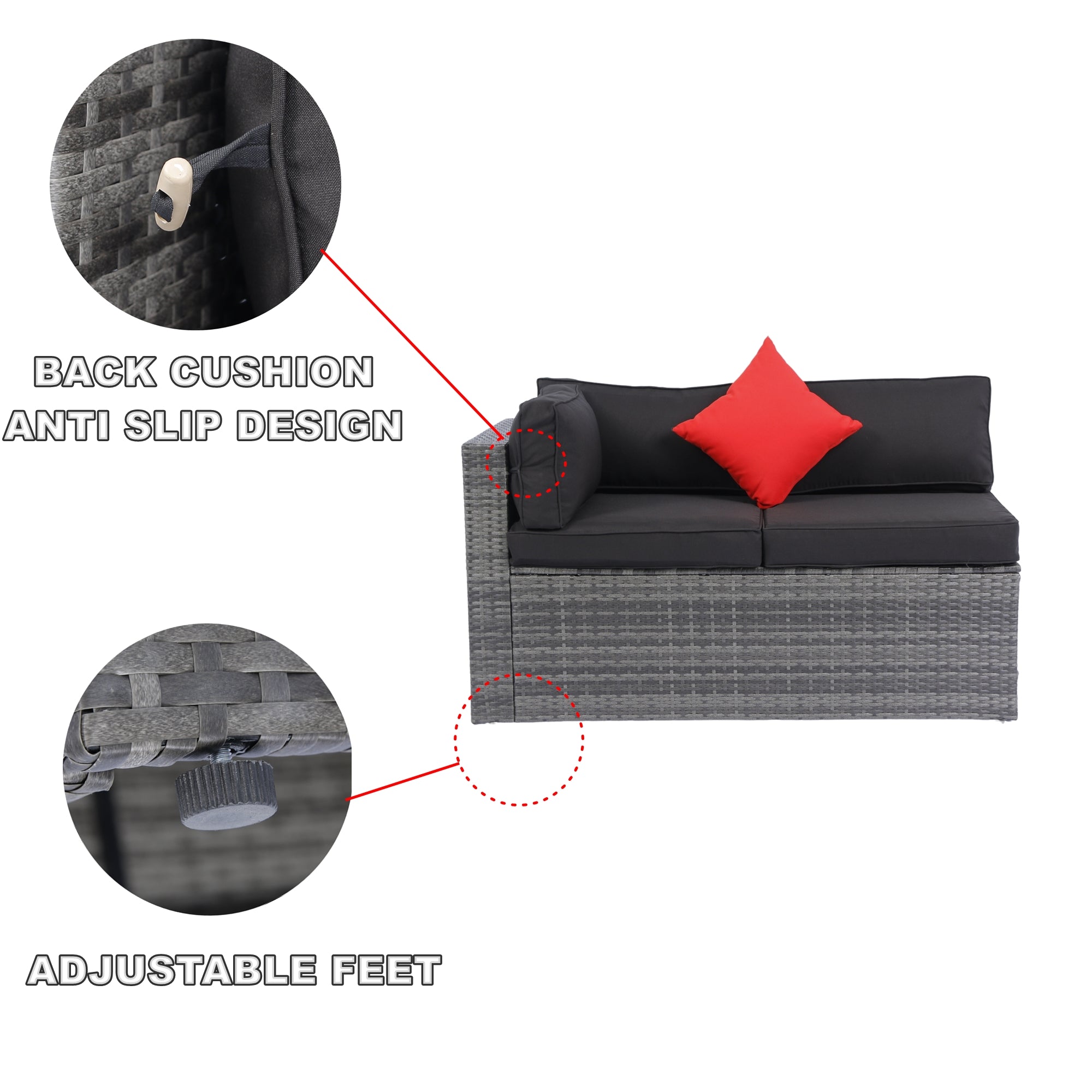 5-Pieces Outdoor PE Rattan sectional Sofa Set with 2 Pillows and Cushion BOELEPS14GR-B