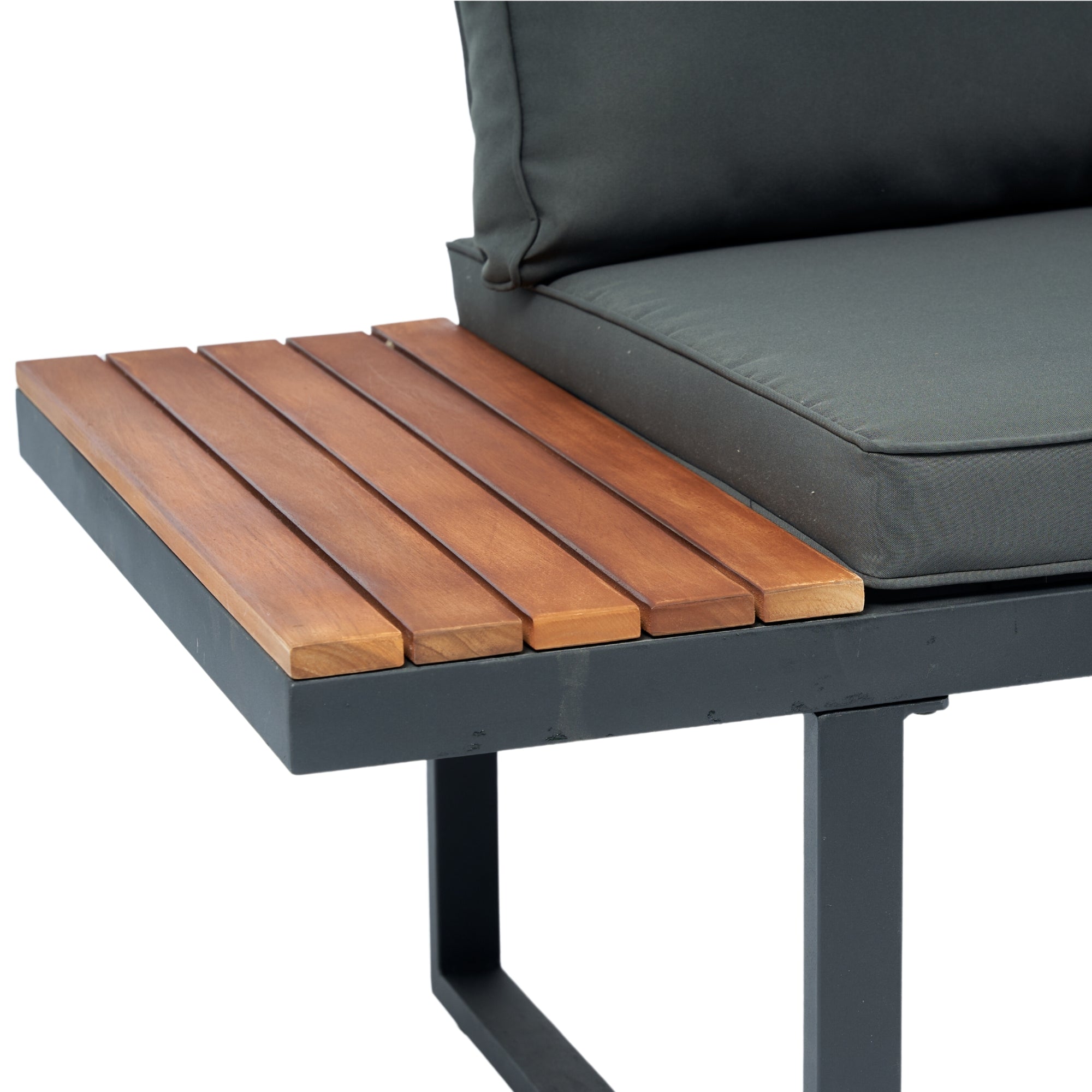 4-Piece Outdoor Patio L-Shaped Sectional Sofa with Side Table and Dark Grey Cushions BOELEPS15GR