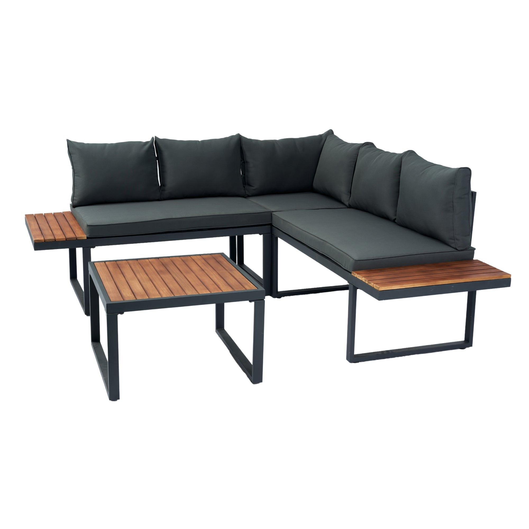 4-Piece Outdoor Patio L-Shaped Sectional Sofa with Side Table and Dark Grey Cushions BOELEPS15GR