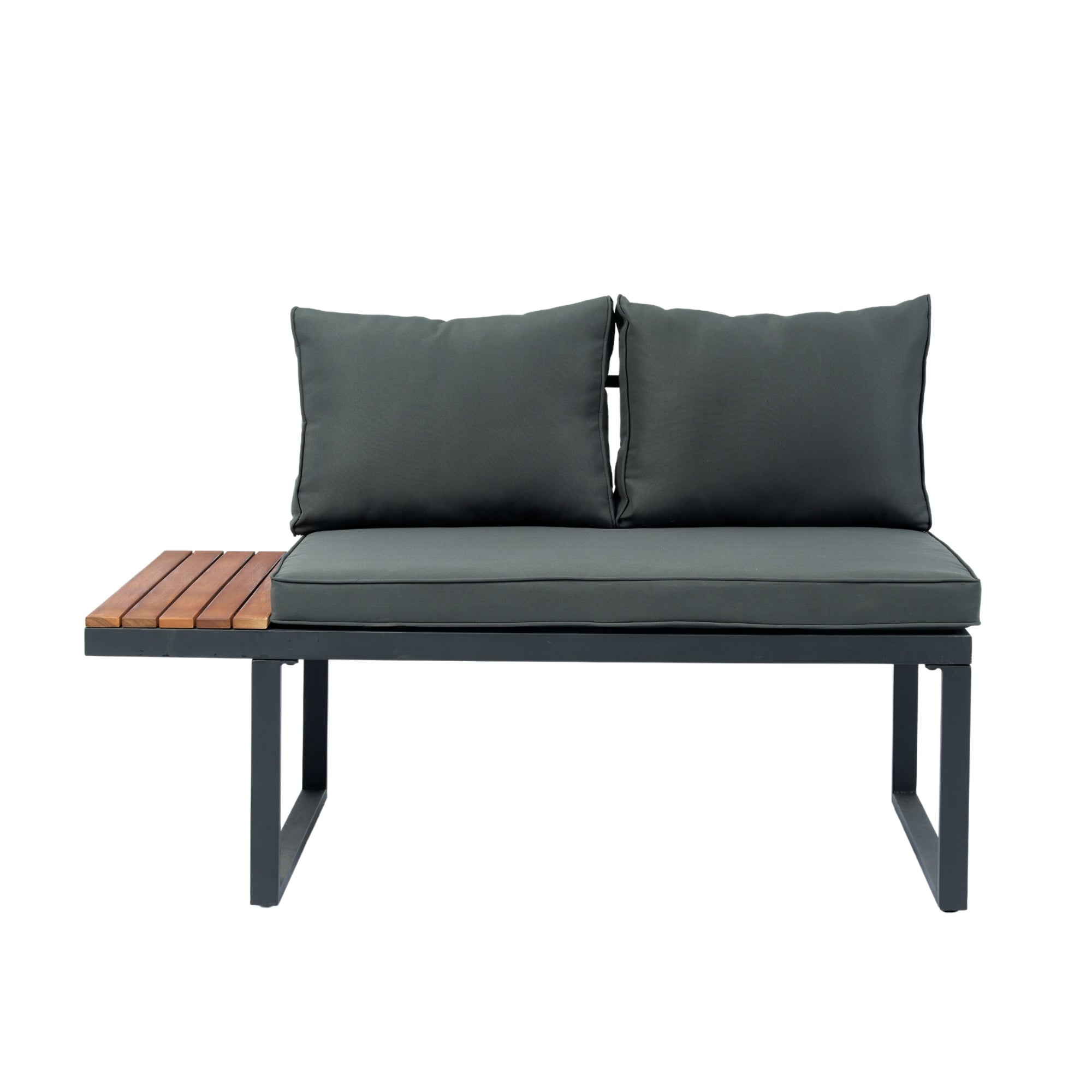 4-Piece Outdoor Patio L-Shaped Sectional Sofa with Side Table and Dark Grey Cushions BOELEPS15GR