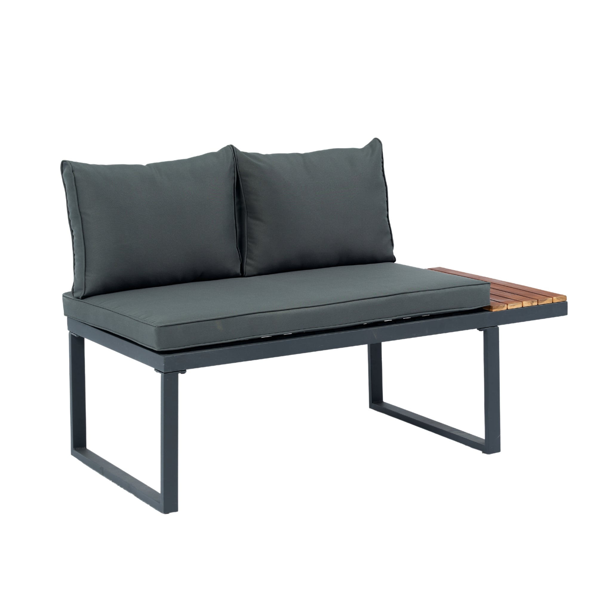4-Piece Outdoor Patio L-Shaped Sectional Sofa with Side Table and Dark Grey Cushions BOELEPS15GR