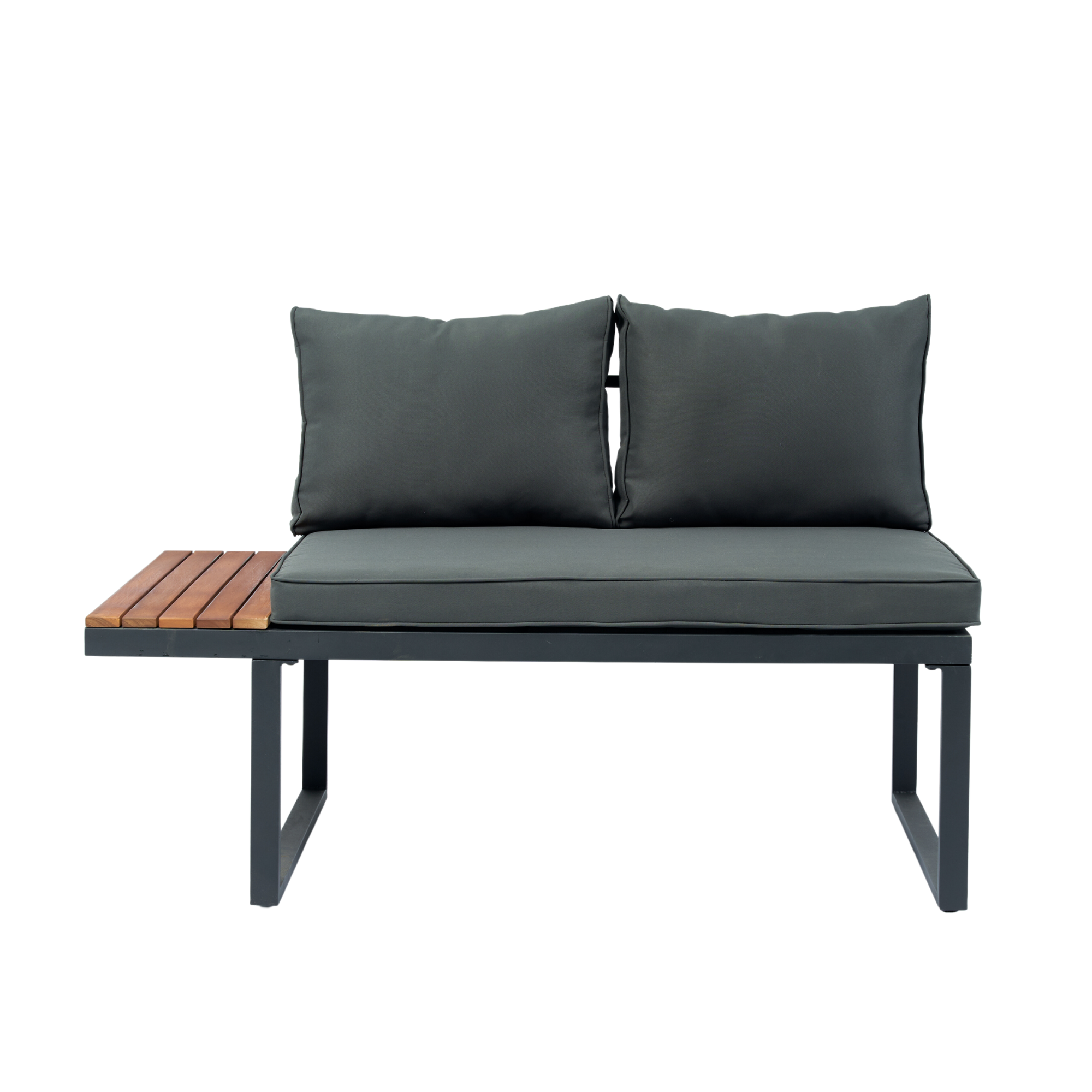 4-Piece Outdoor Patio L-Shaped Sectional Sofa with Side Table and Dark Grey Cushions BOELEPS15GR