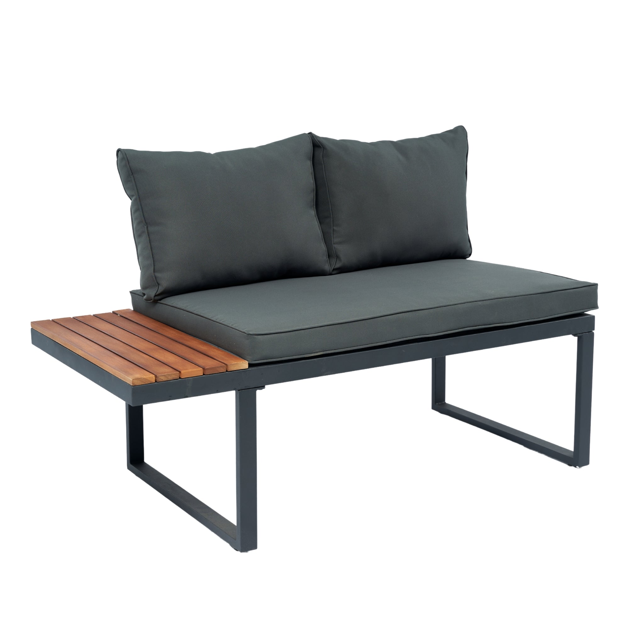 4-Piece Outdoor Patio L-Shaped Sectional Sofa with Side Table and Dark Grey Cushions BOELEPS15GR