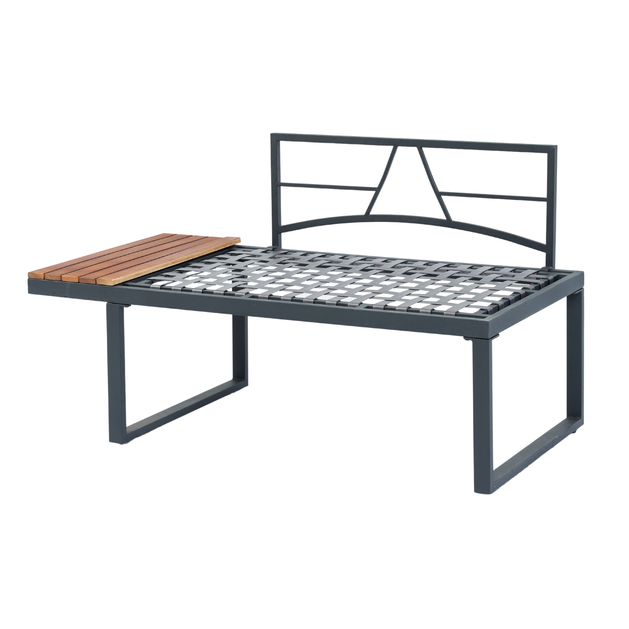 4-Piece Outdoor Patio L-Shaped Sectional Sofa with Side Table and Dark Grey Cushions BOELEPS15GR