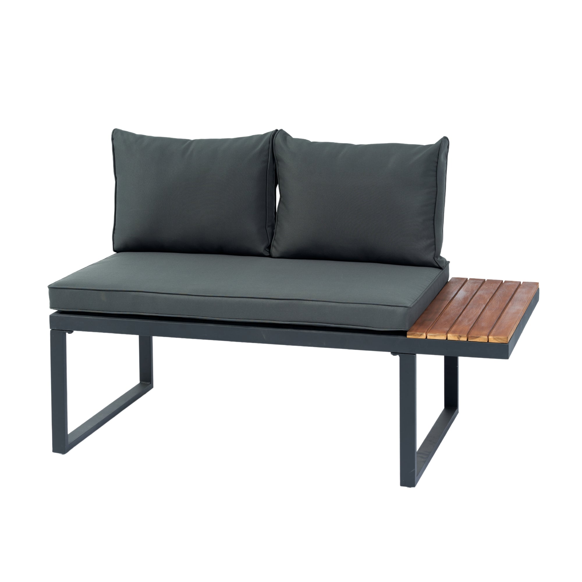4-Piece Outdoor Patio L-Shaped Sectional Sofa with Side Table and Dark Grey Cushions BOELEPS15GR