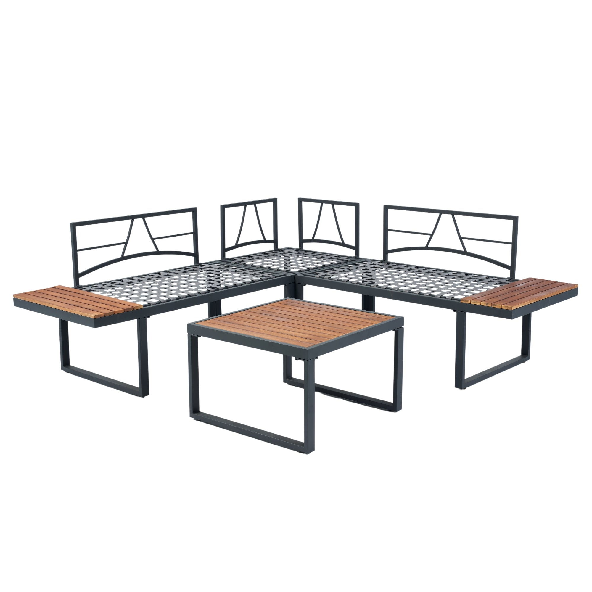 4-Piece Outdoor Patio L-Shaped Sectional Sofa with Side Table and Dark Grey Cushions BOELEPS15GR