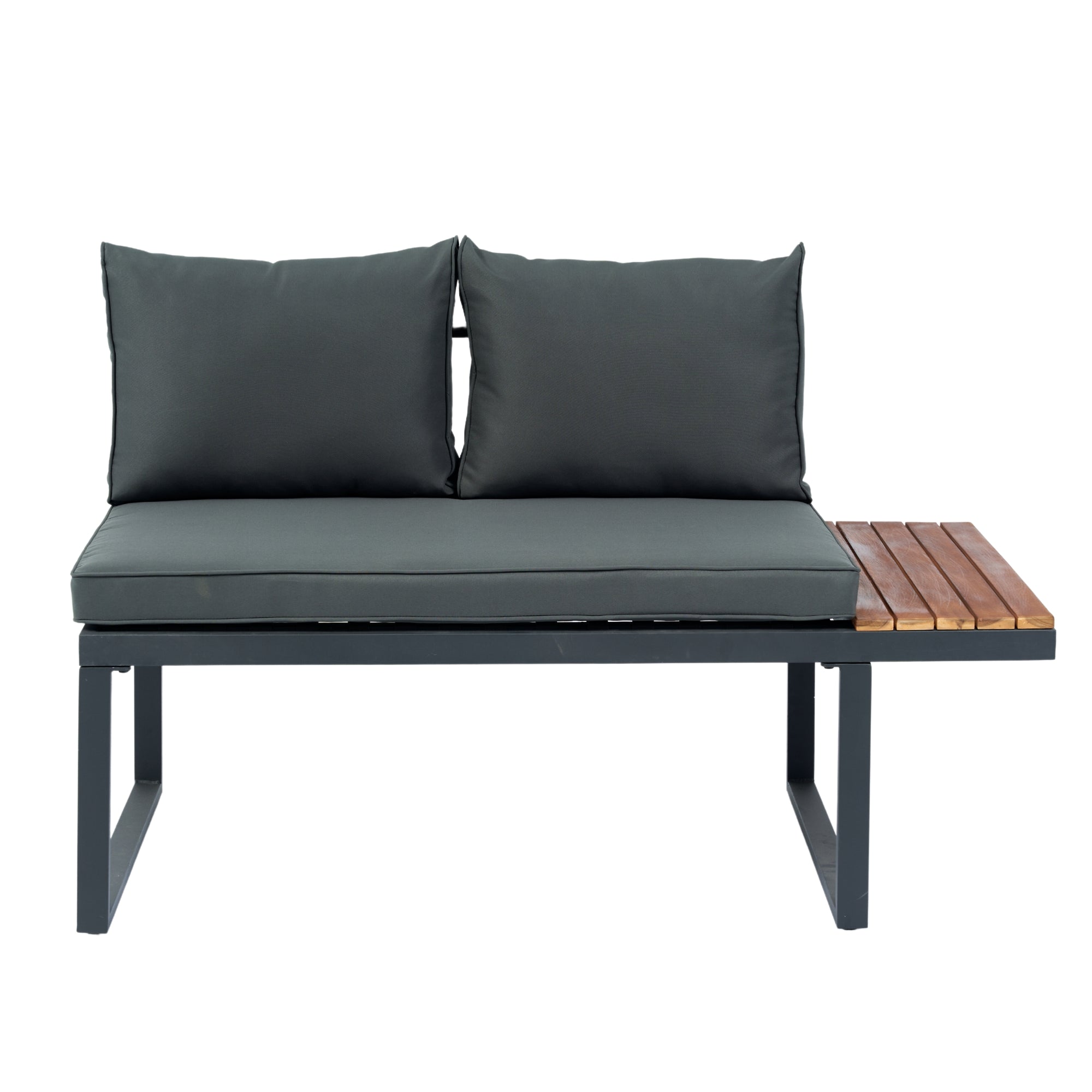 4-Piece Outdoor Patio L-Shaped Sectional Sofa with Side Table and Dark Grey Cushions BOELEPS15GR