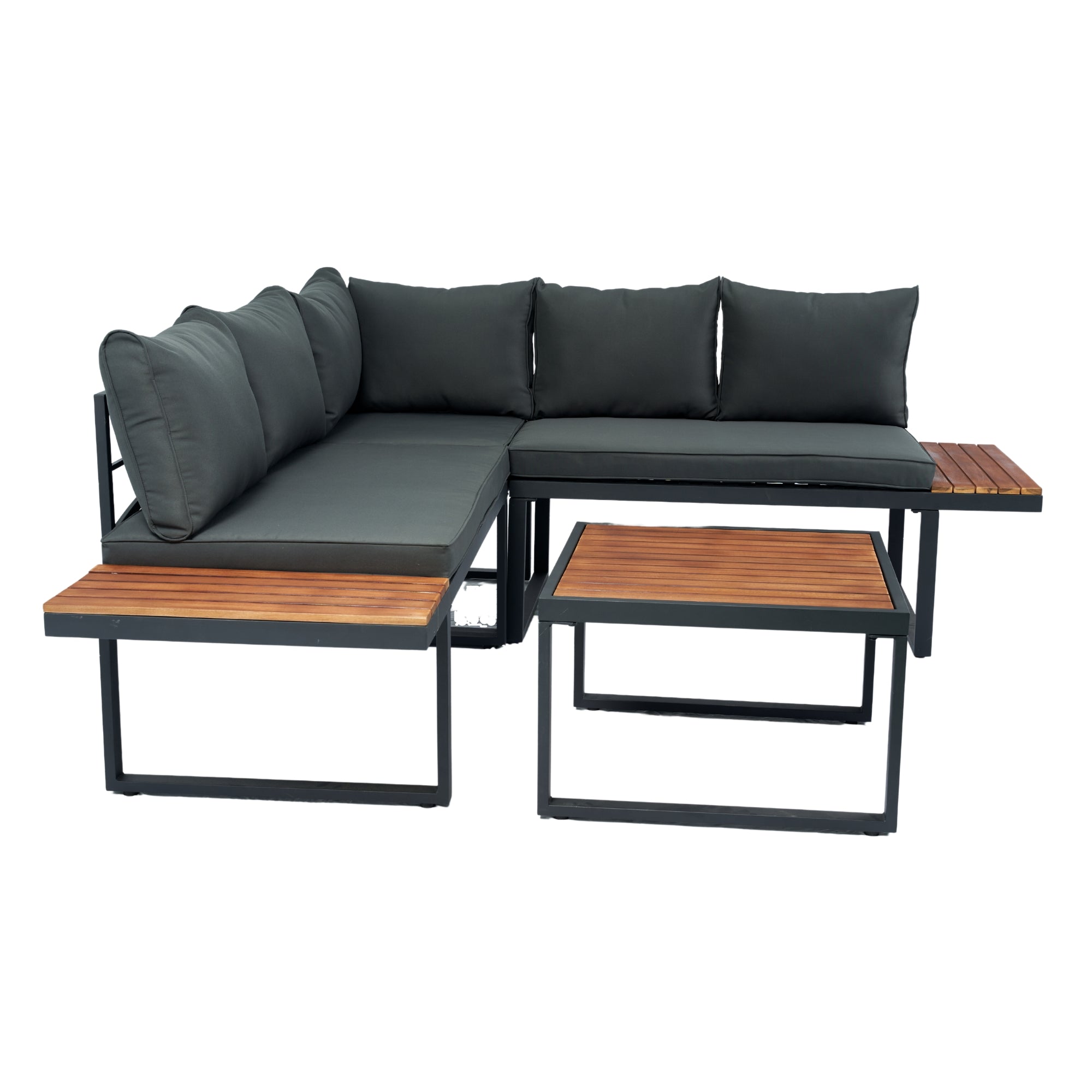 4-Piece Outdoor Patio L-Shaped Sectional Sofa with Side Table and Dark Grey Cushions BOELEPS15GR