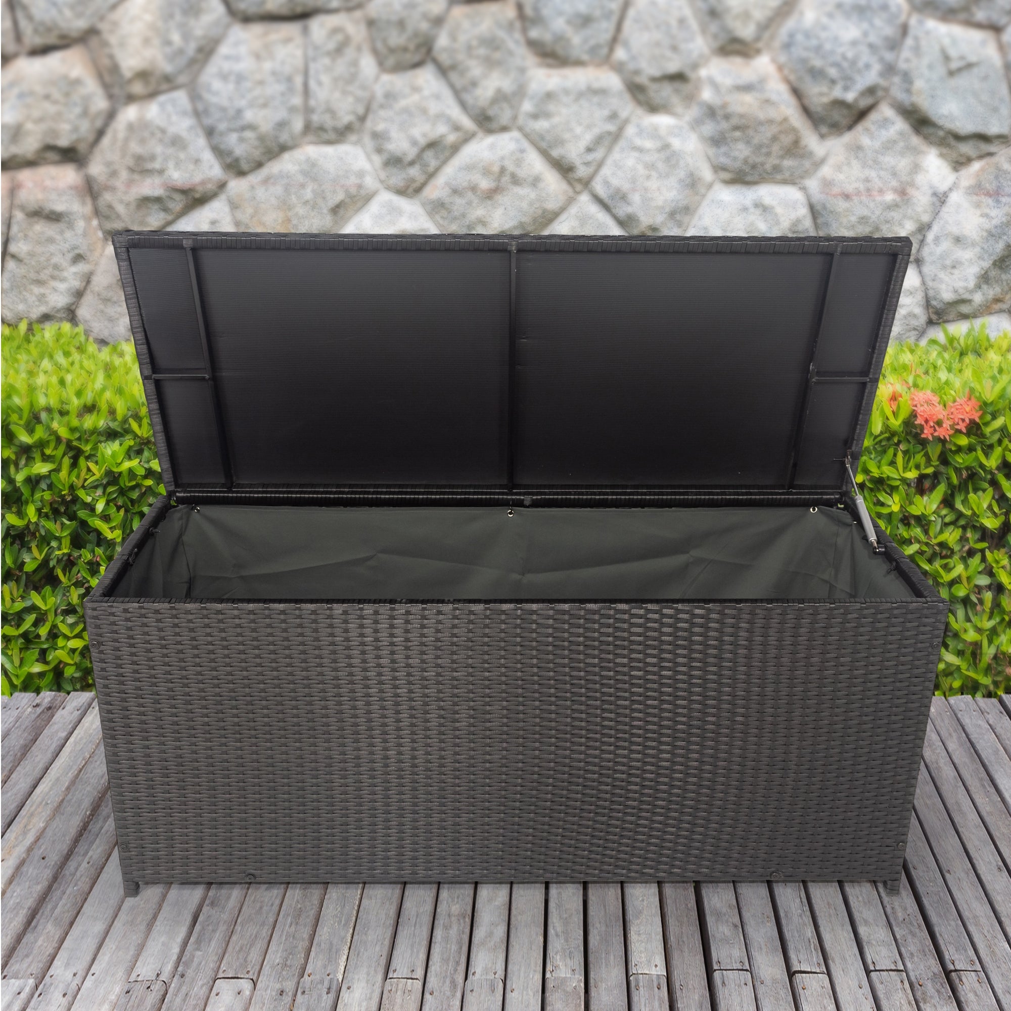 113 Gal. Wicker Outdoor Deck Boxes with Lid BOELEPSTG01B