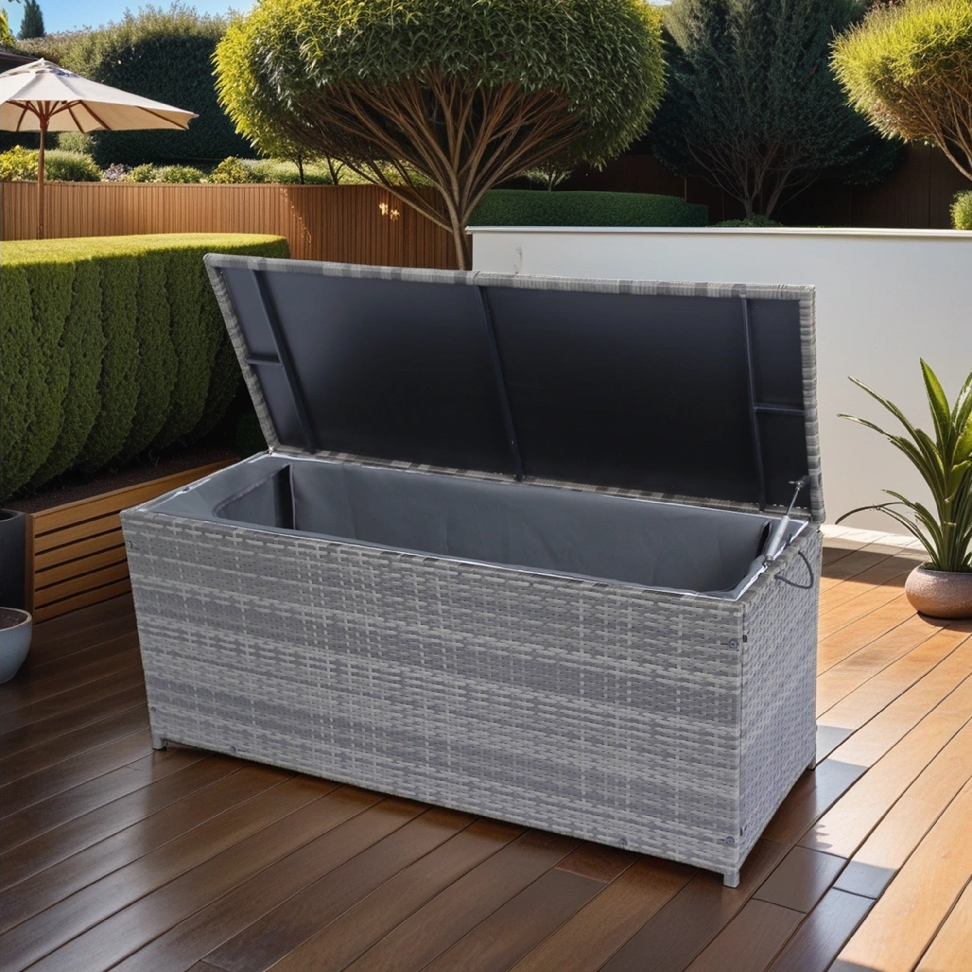 113 Gal. Black Wicker Outdoor Deck Boxes with Lid BOELEPSTG01GRA