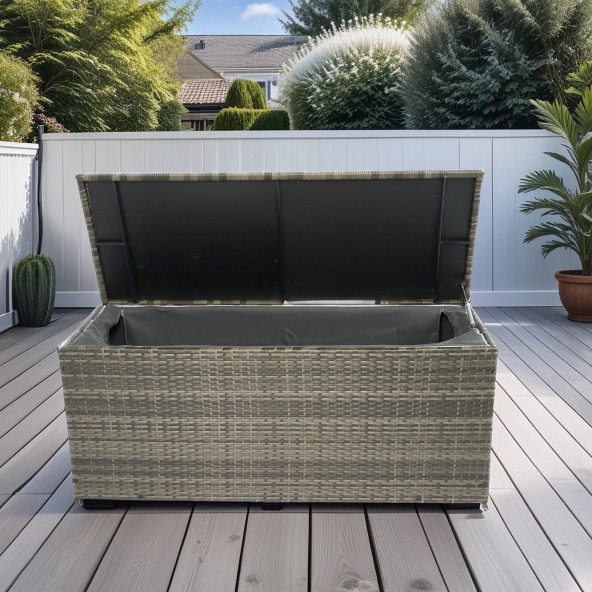 113 Gal. Black Wicker Outdoor Deck Boxes with Lid BOELEPSTG01GRA